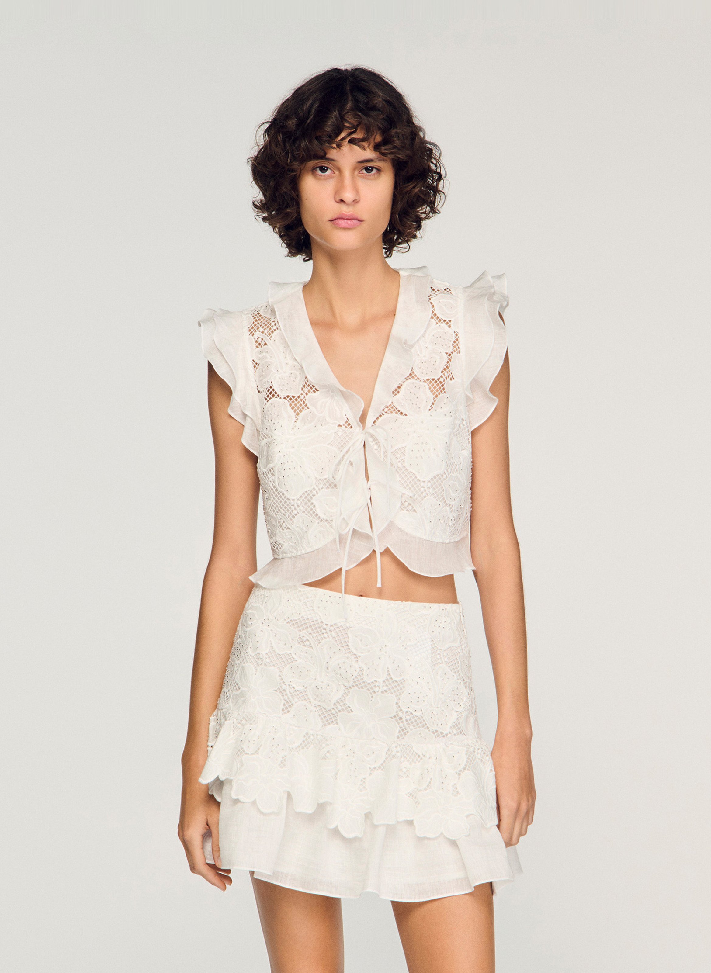 Top court en guipure SANDRO Blanc