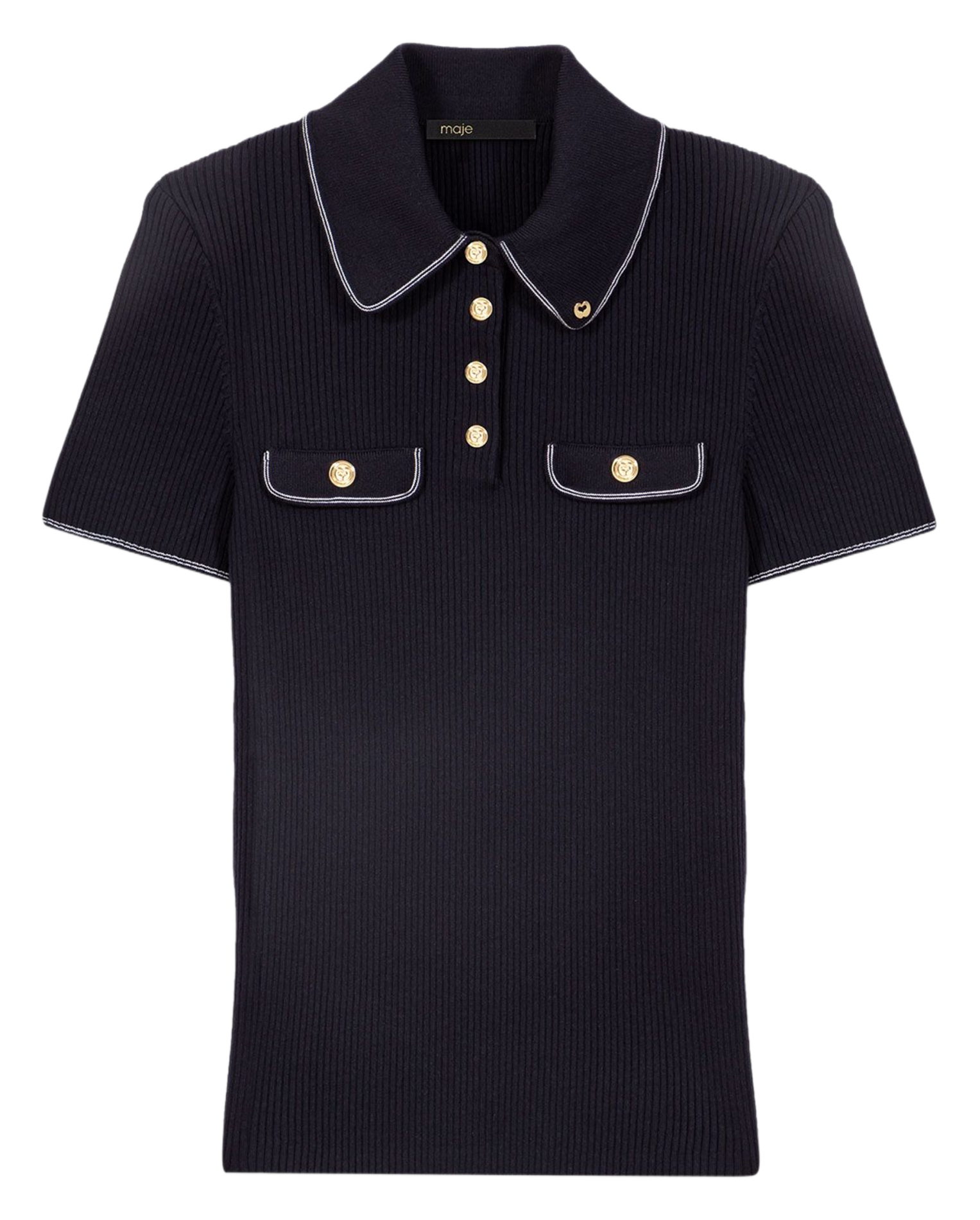 Pull ajusté col polo MAJE Bleu