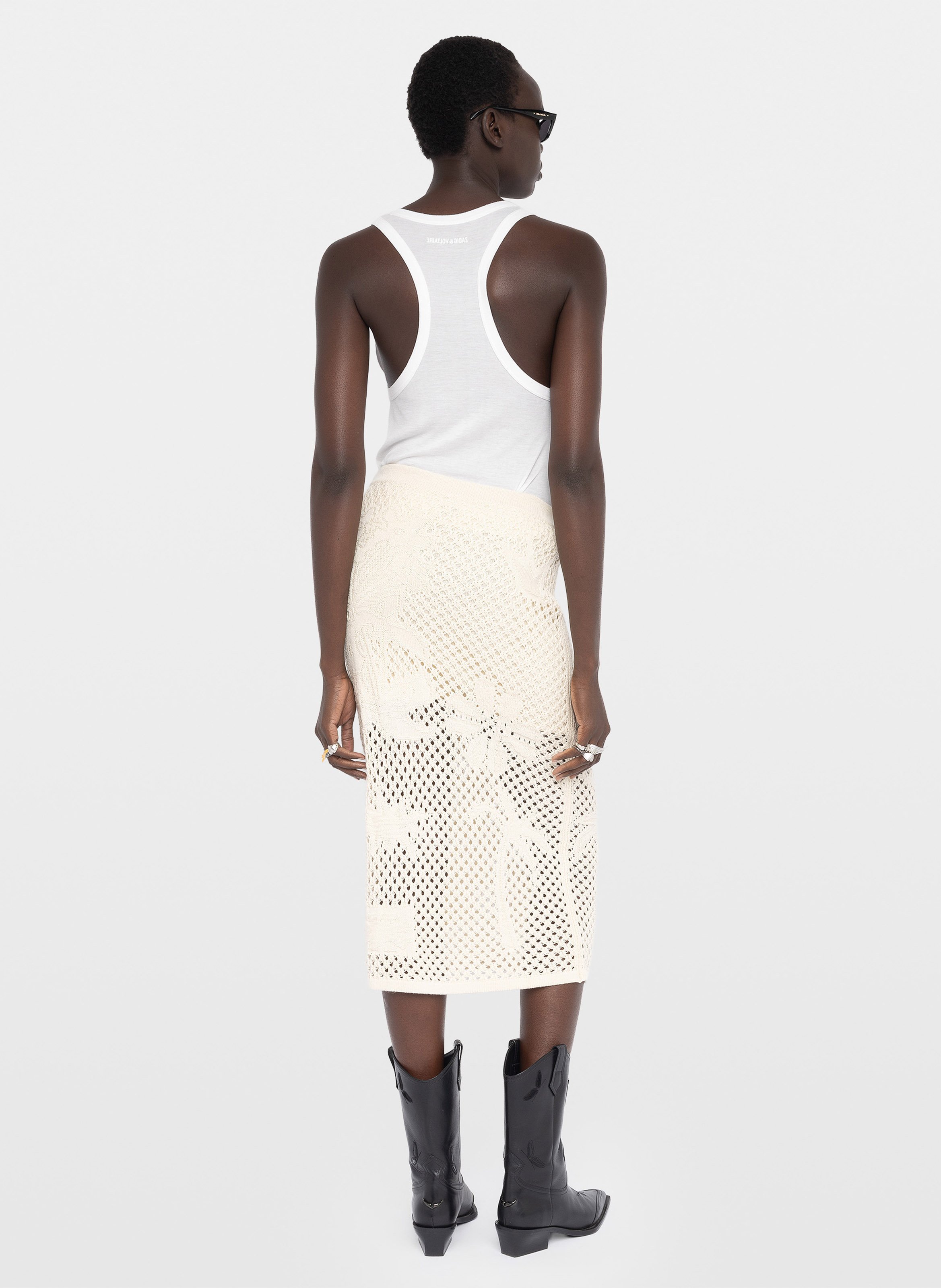 Jupe midi en crochet avec jacquard soly ZADIG&VOLTAIRE Blanc