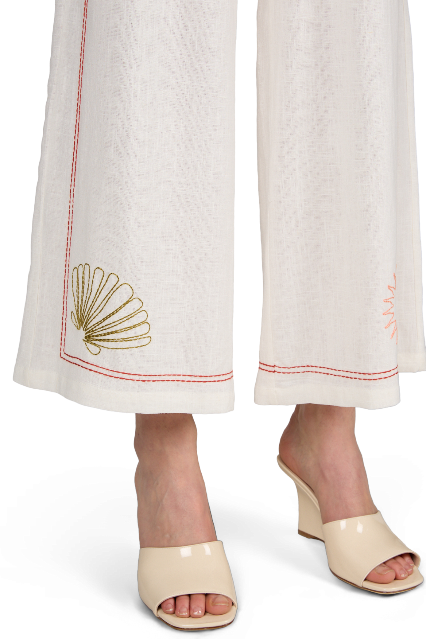 Pantalon Conor à détails brodés et taille haute élastiquée GARANCE Blanc
