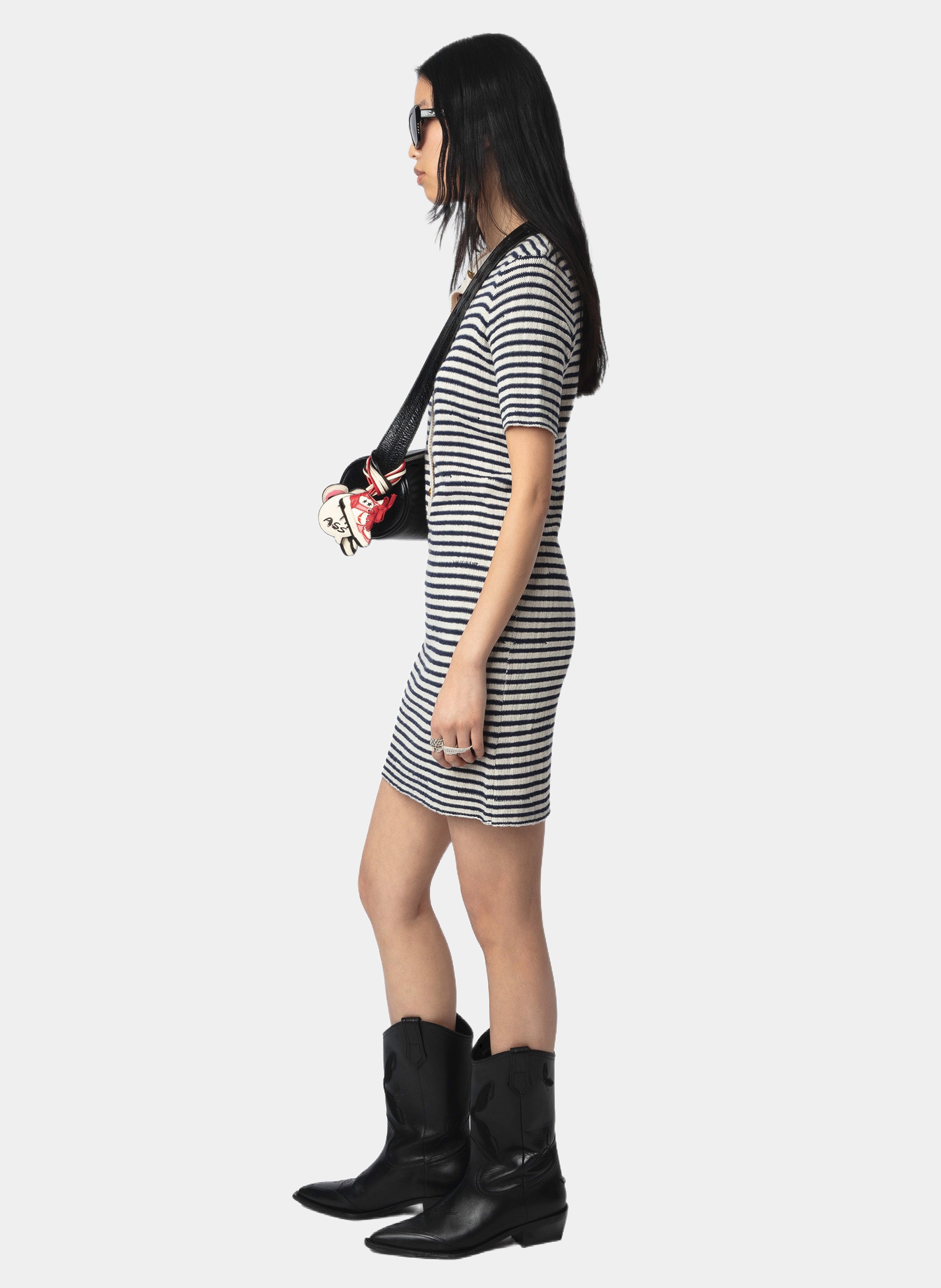 Kurzes Kleid mit Rundhalsausschnitt und Streifenmuster in Tahoe ZADIG&VOLTAIRE Blau