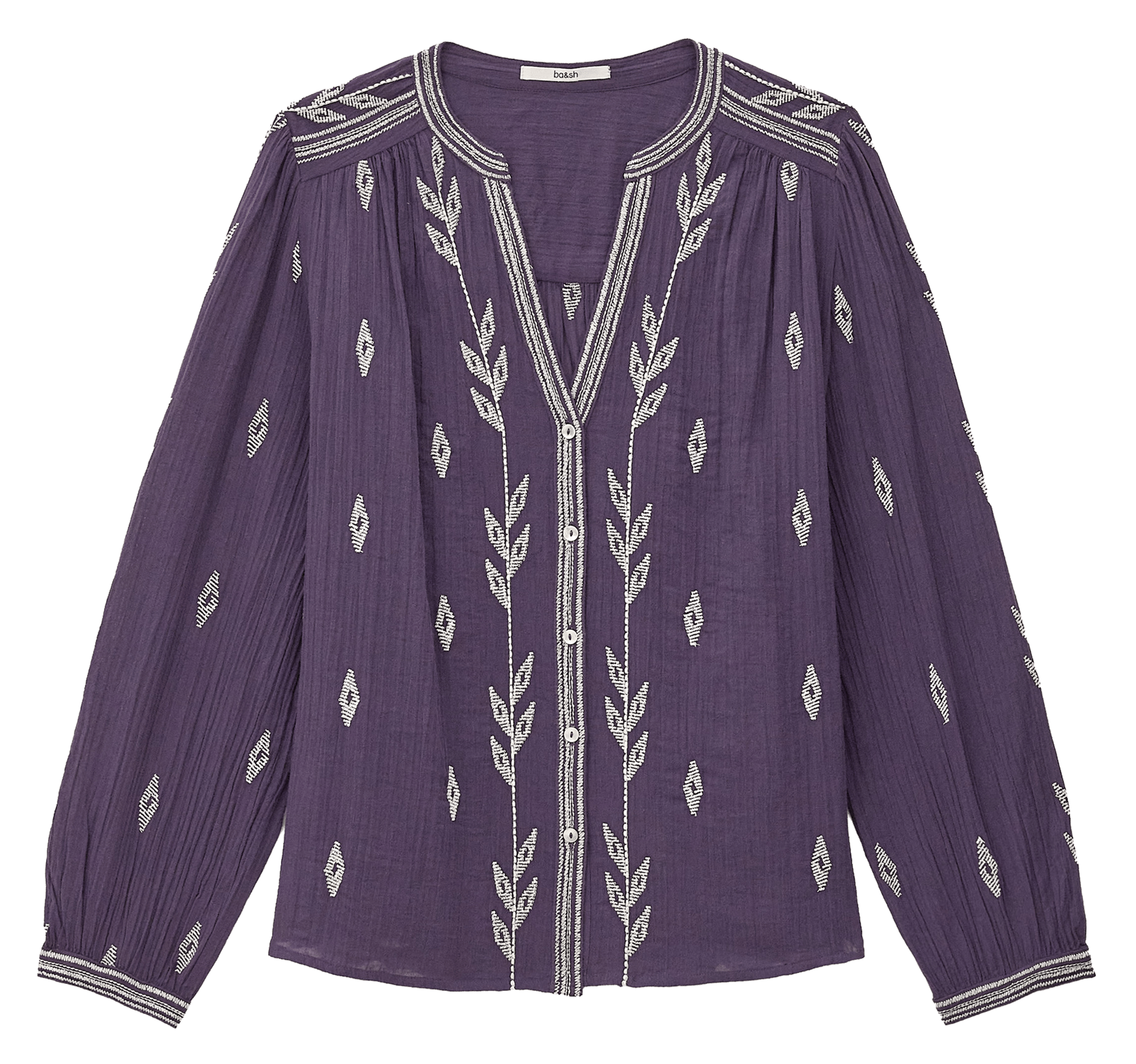 Embroidered Tunisian collar blouse in cotton fedora BA&SH Purple