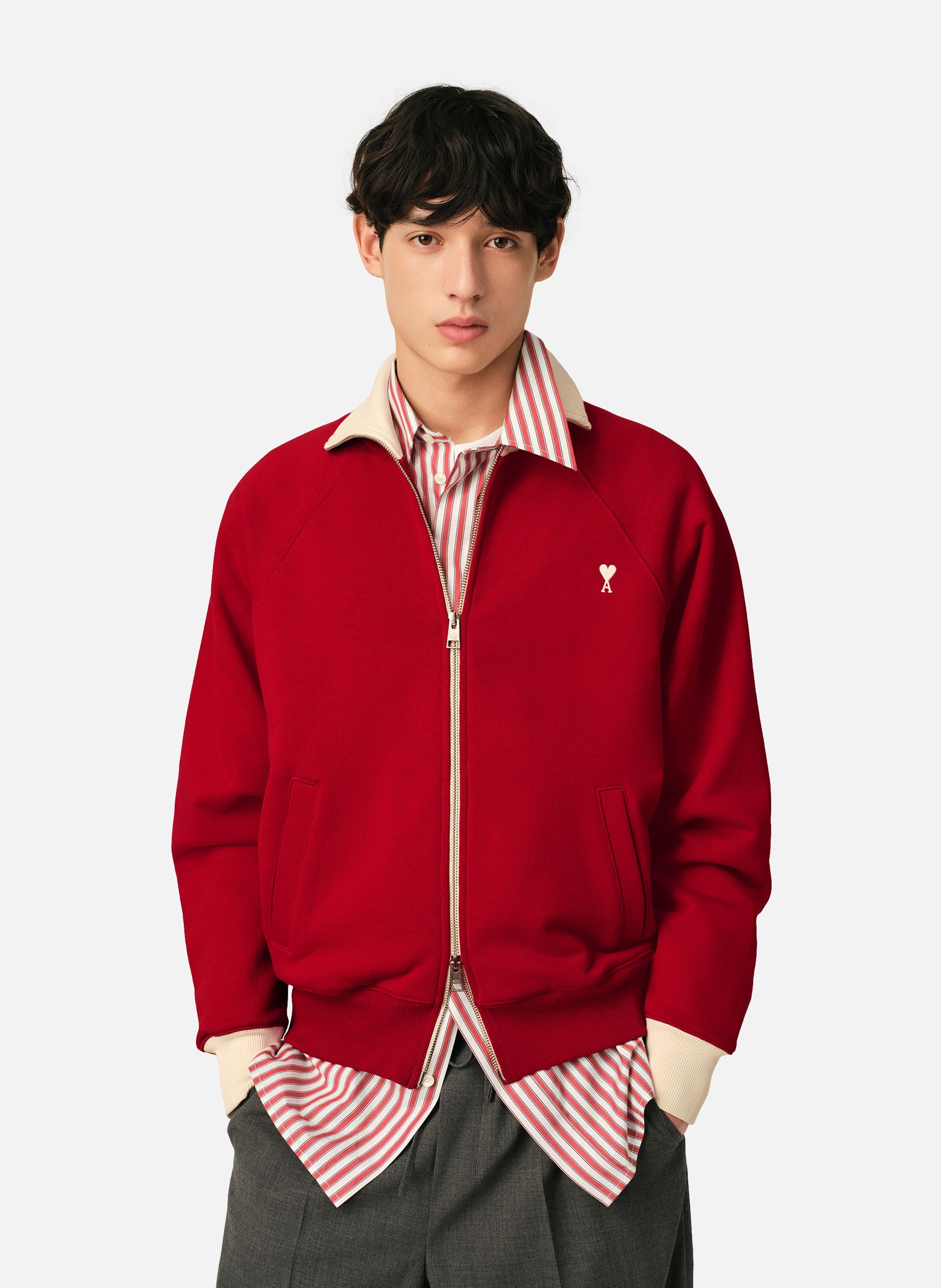 Sweatshirt zippé unisexe en coton ami de coeur AMI PARIS Rouge