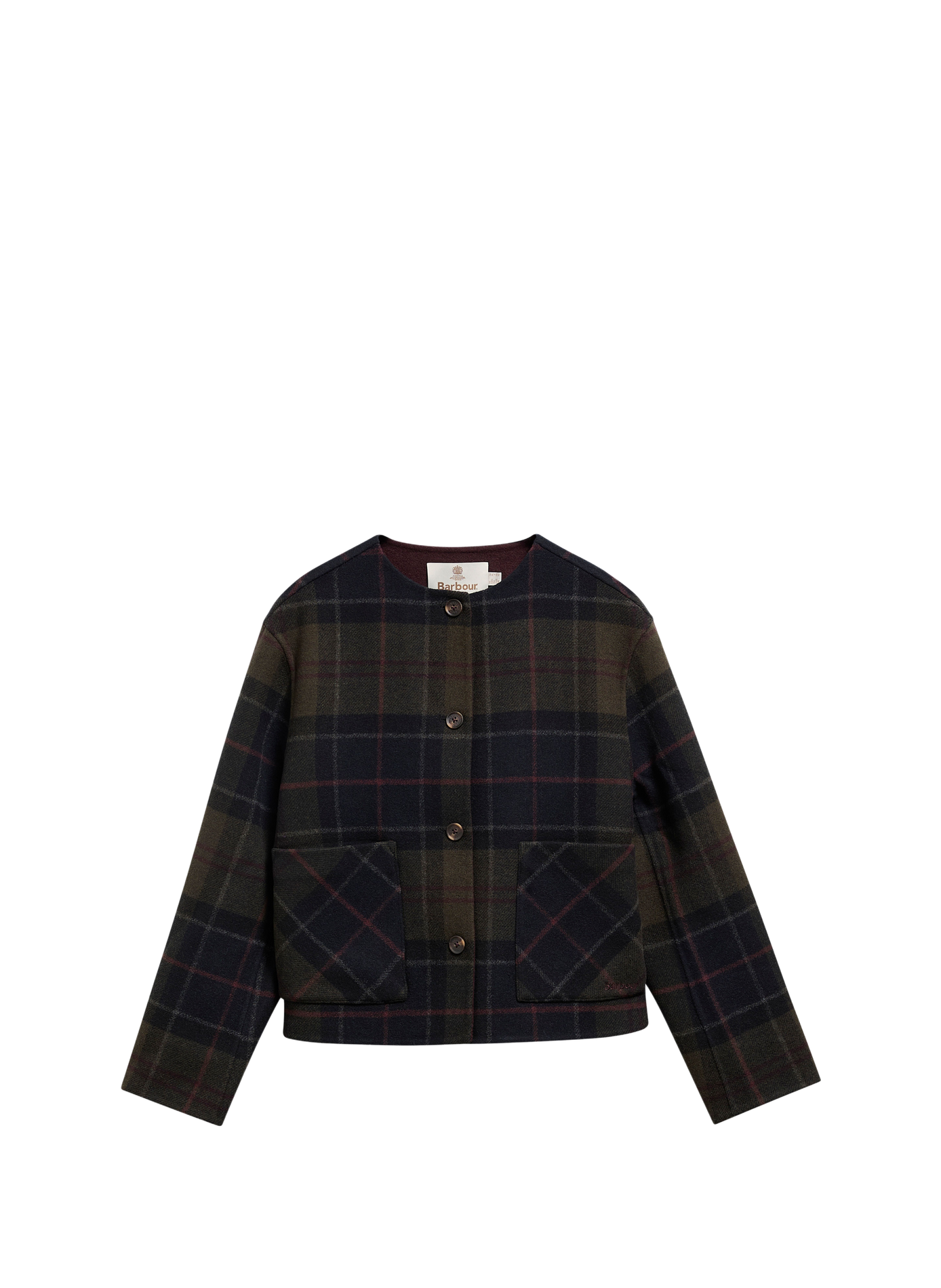 Gerader Wollmix-Blazer mit Rundhalsausschnitt in Karomuster. BARBOUR Mehrfarbig