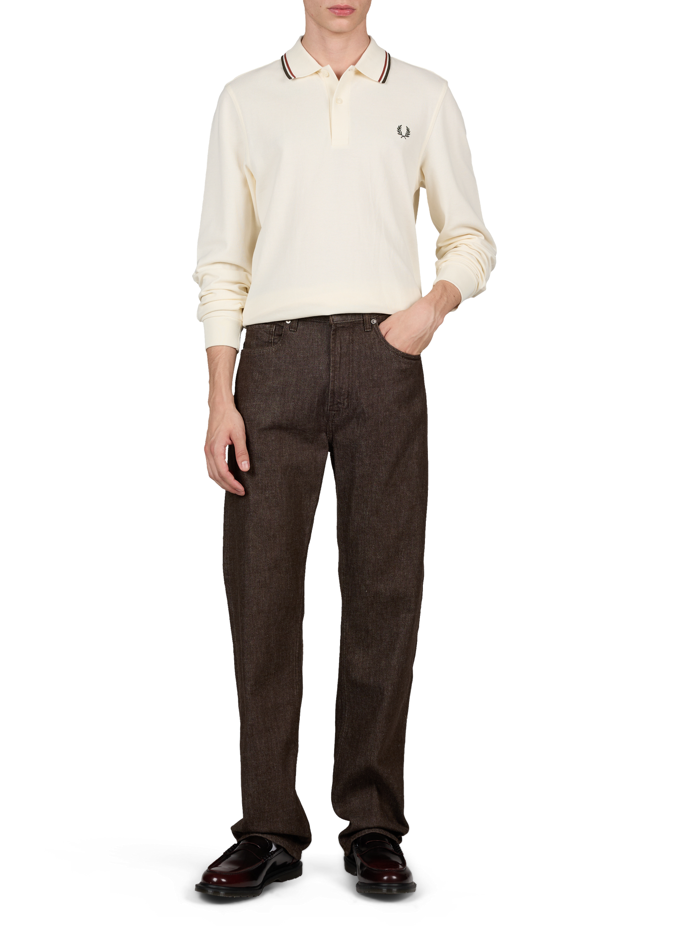 Straight cotton logo polo FRED PERRY Beige