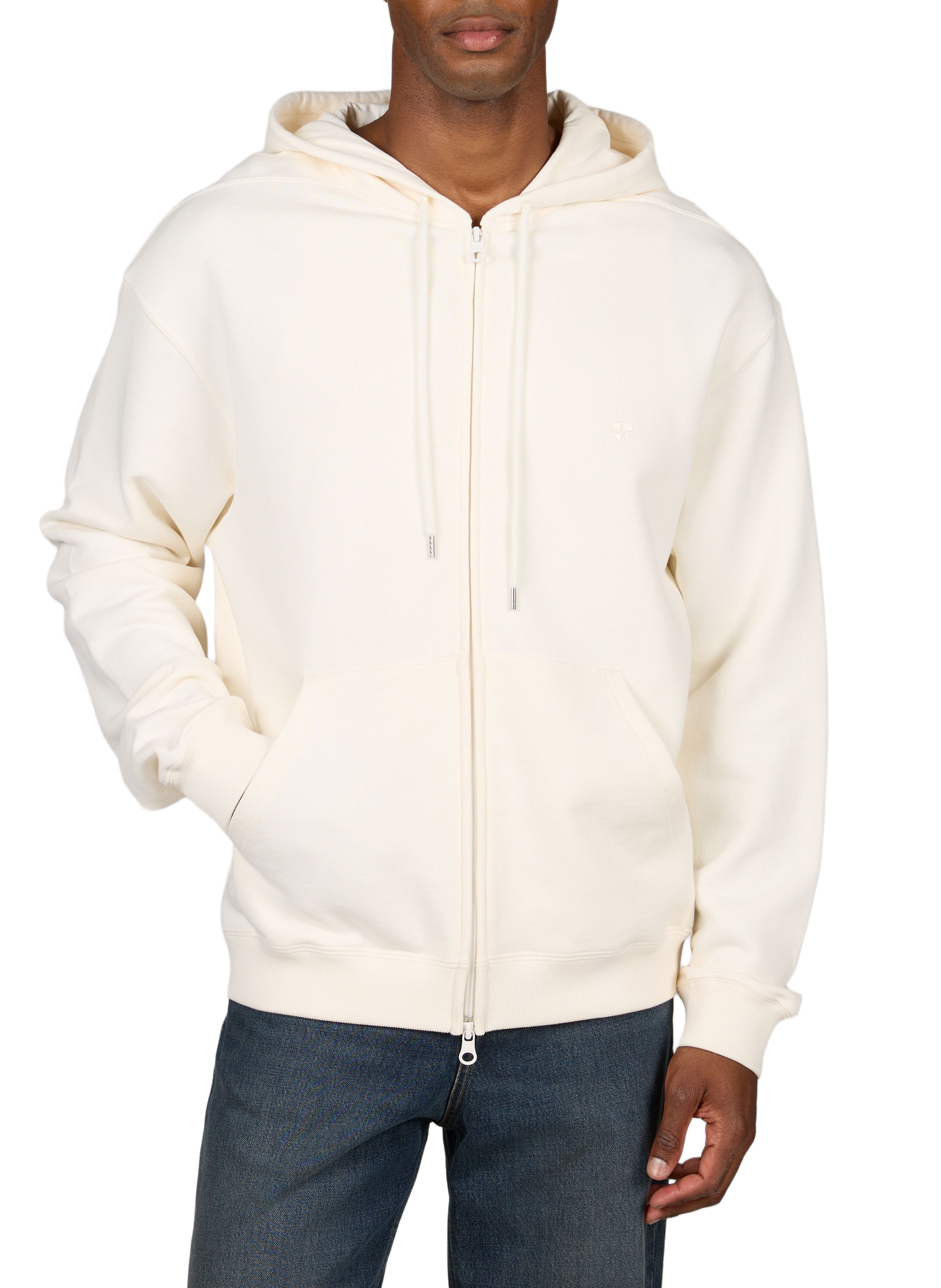 Geblokte hoodie met bedrukt logo in katoen COURRÈGES Beige