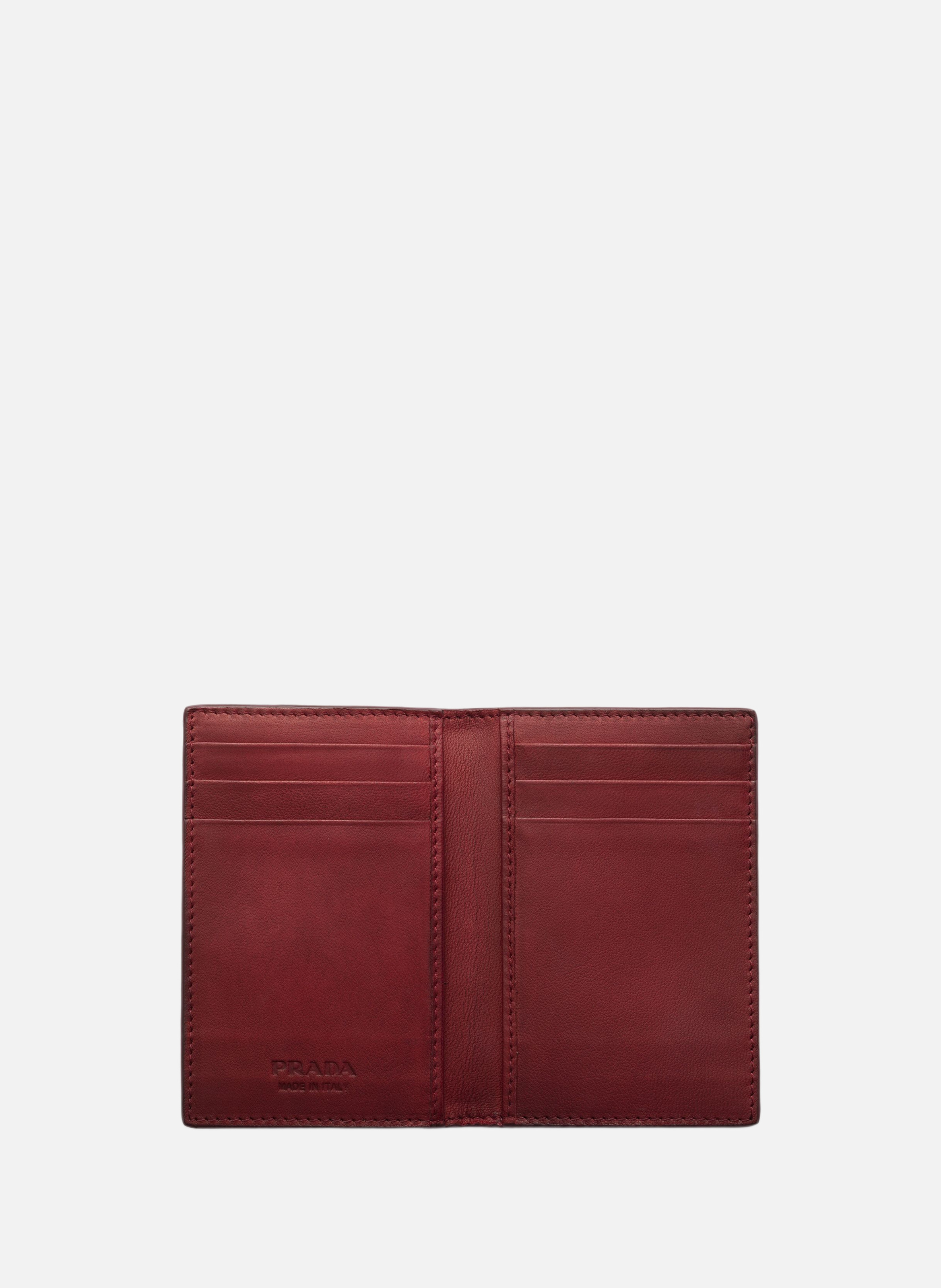 Porte-cartes en cuir vieilli PRADA Rouge