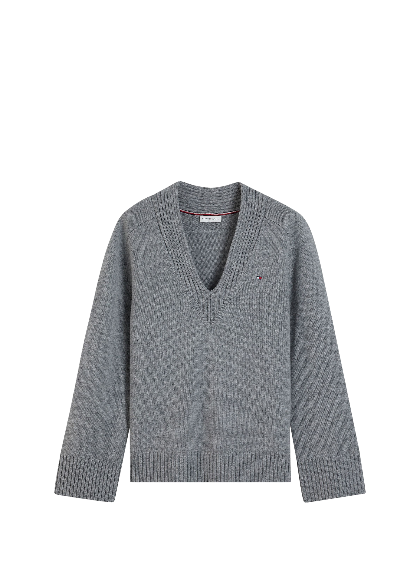 Plain oversized V-neck wool sweater TOMMY HILFIGER Grey
