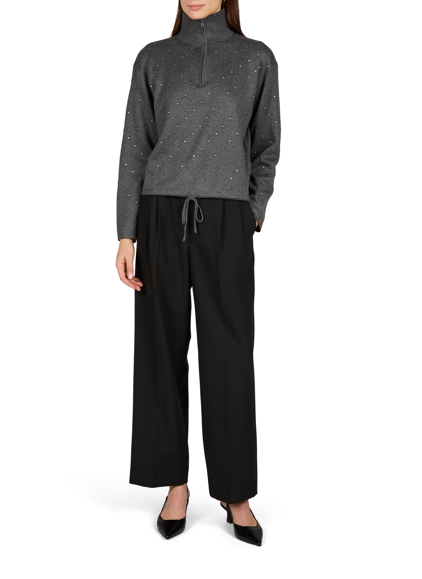 Straight-cut rhinestone jeans SUNCOO Grey