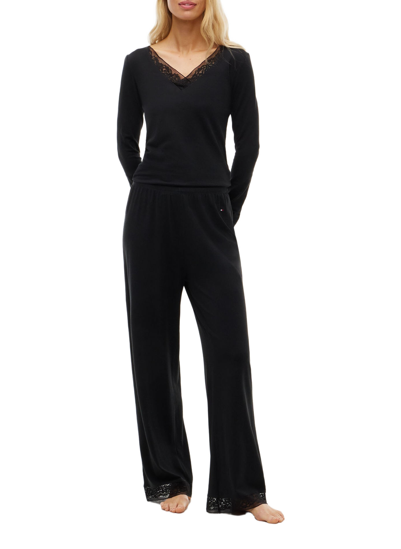 Plain fluid straight-leg elasticated trousers TOMMY HILFIGER Black