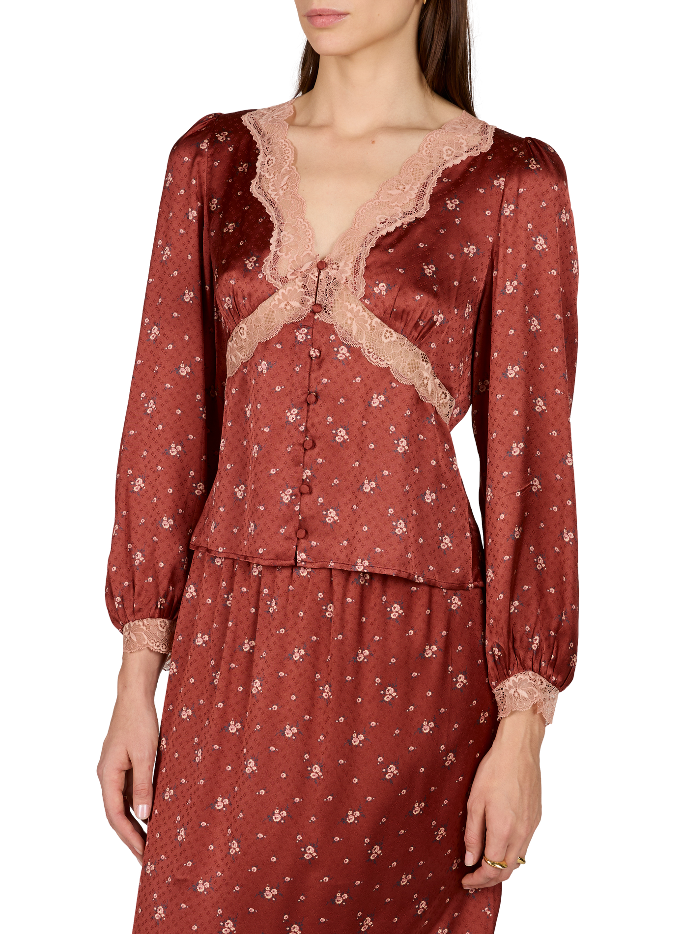 V-neck blouse with lace print PETITE MENDIGOTE Orange