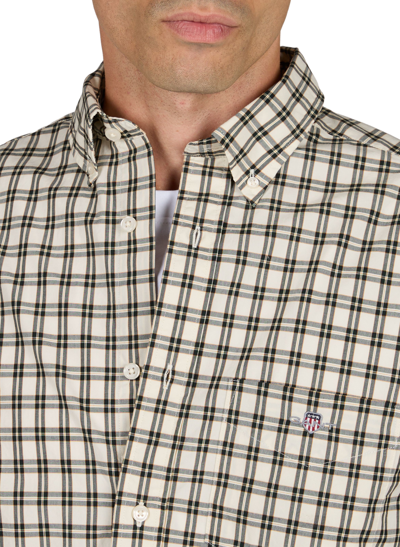 Straight checked cotton shirt with button-down collar GANT Beige