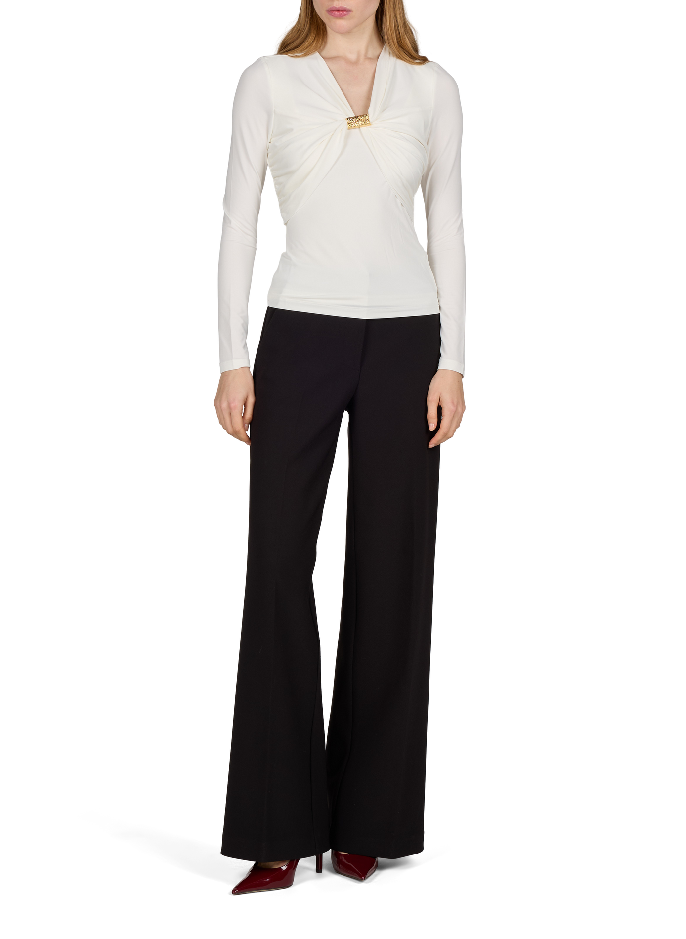 Fitted V-neck top GUESS Beige