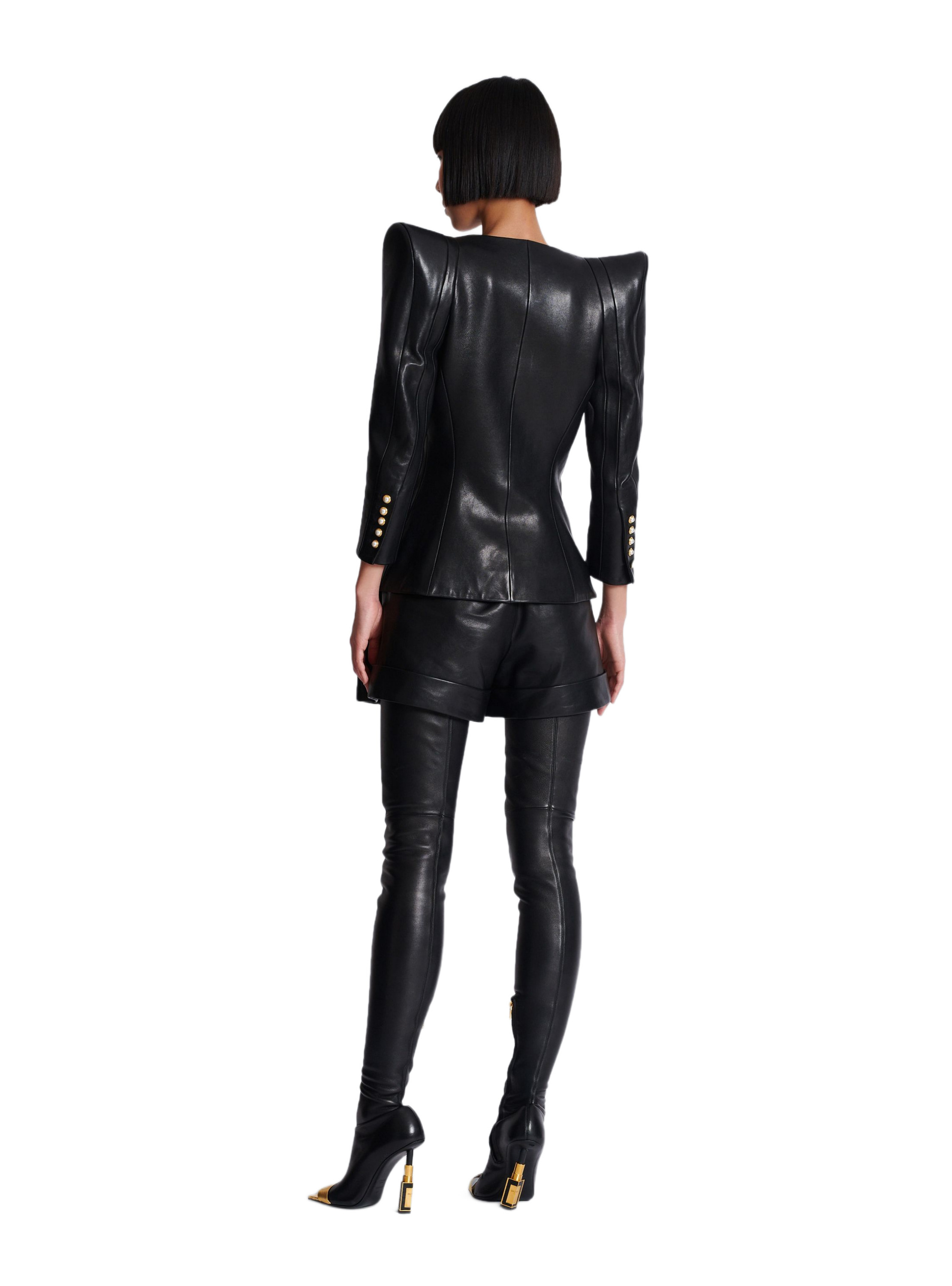 Veste ajustée en cuir d'agneau BALMAIN Noir