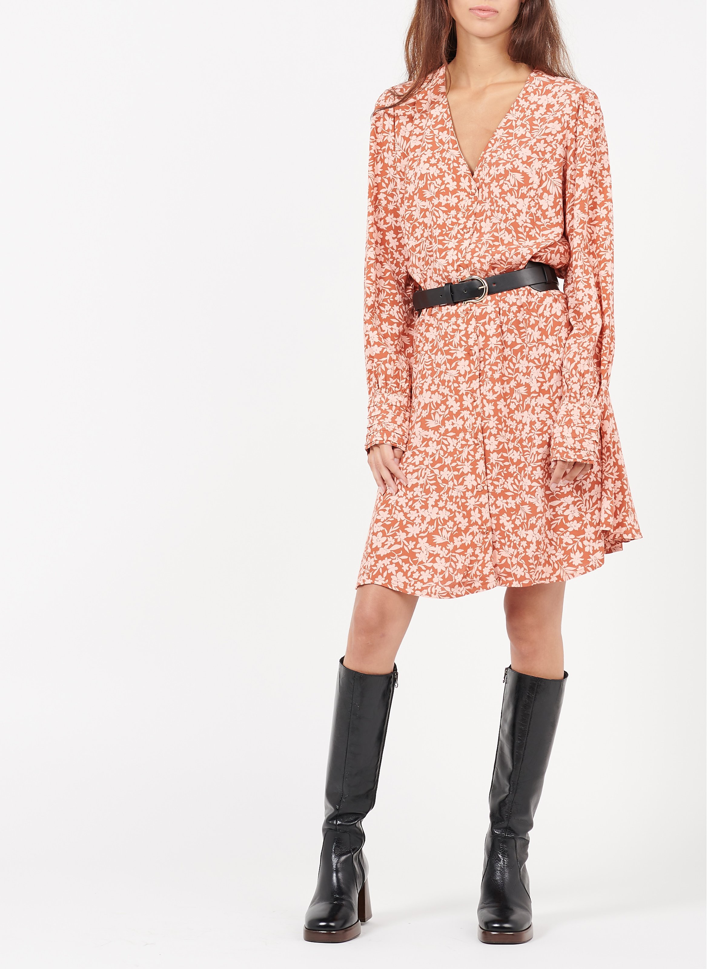 Bottes talons hauts bout carré en cuir betina JONAK Noir