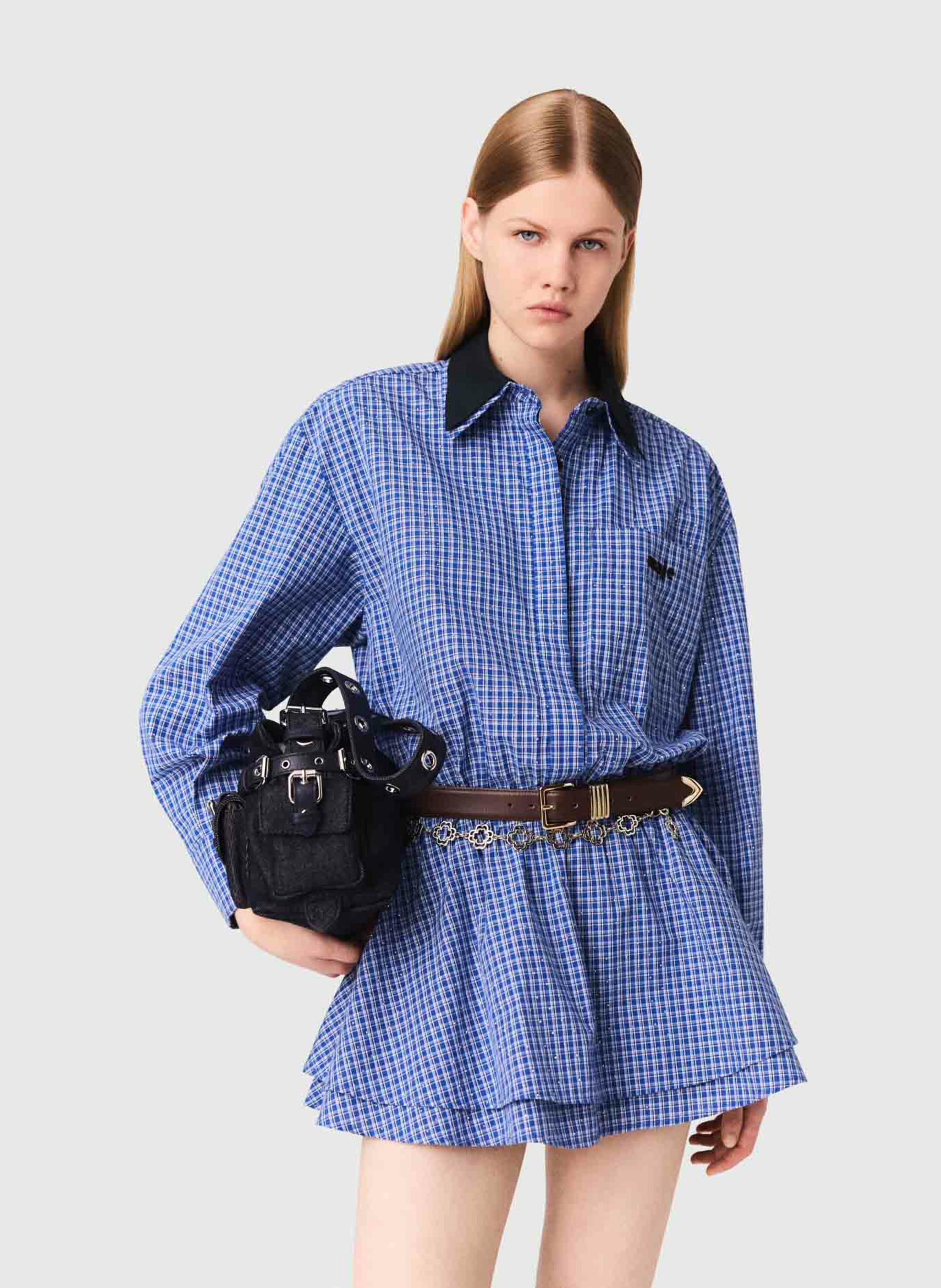 MAJE Robe courte col classique en coton Bleu