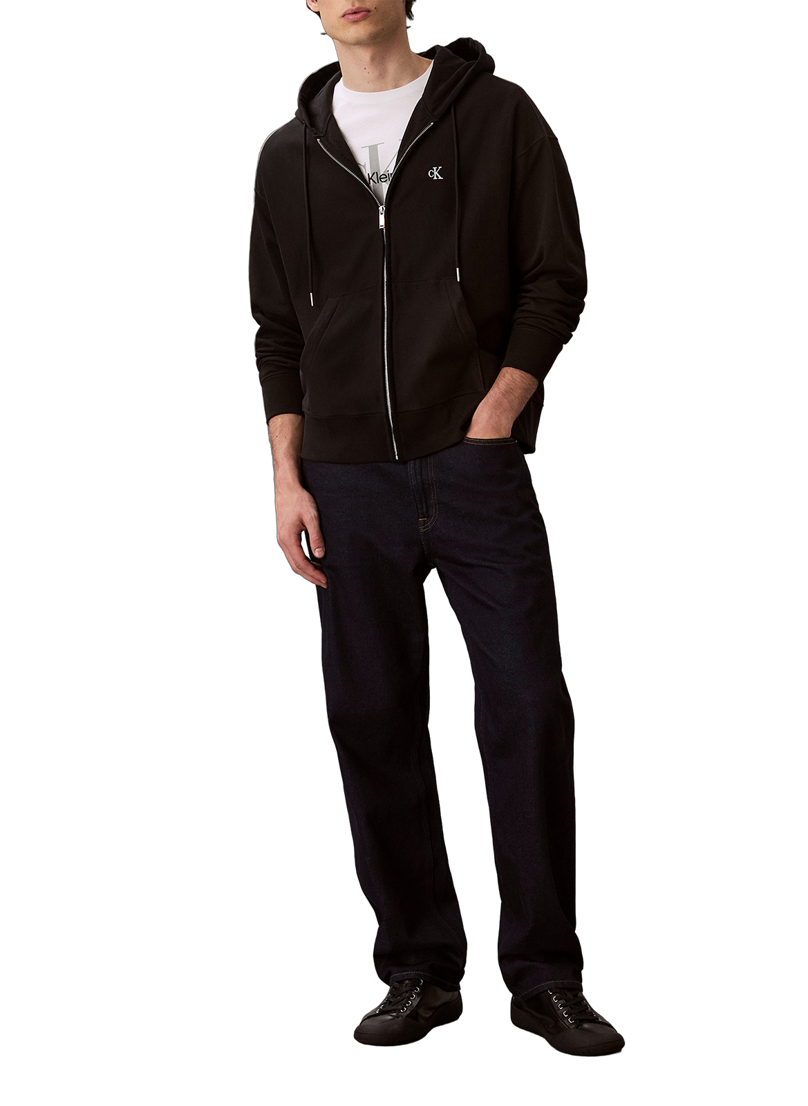 Hoodie zippé en coton CALVIN KLEIN Noir