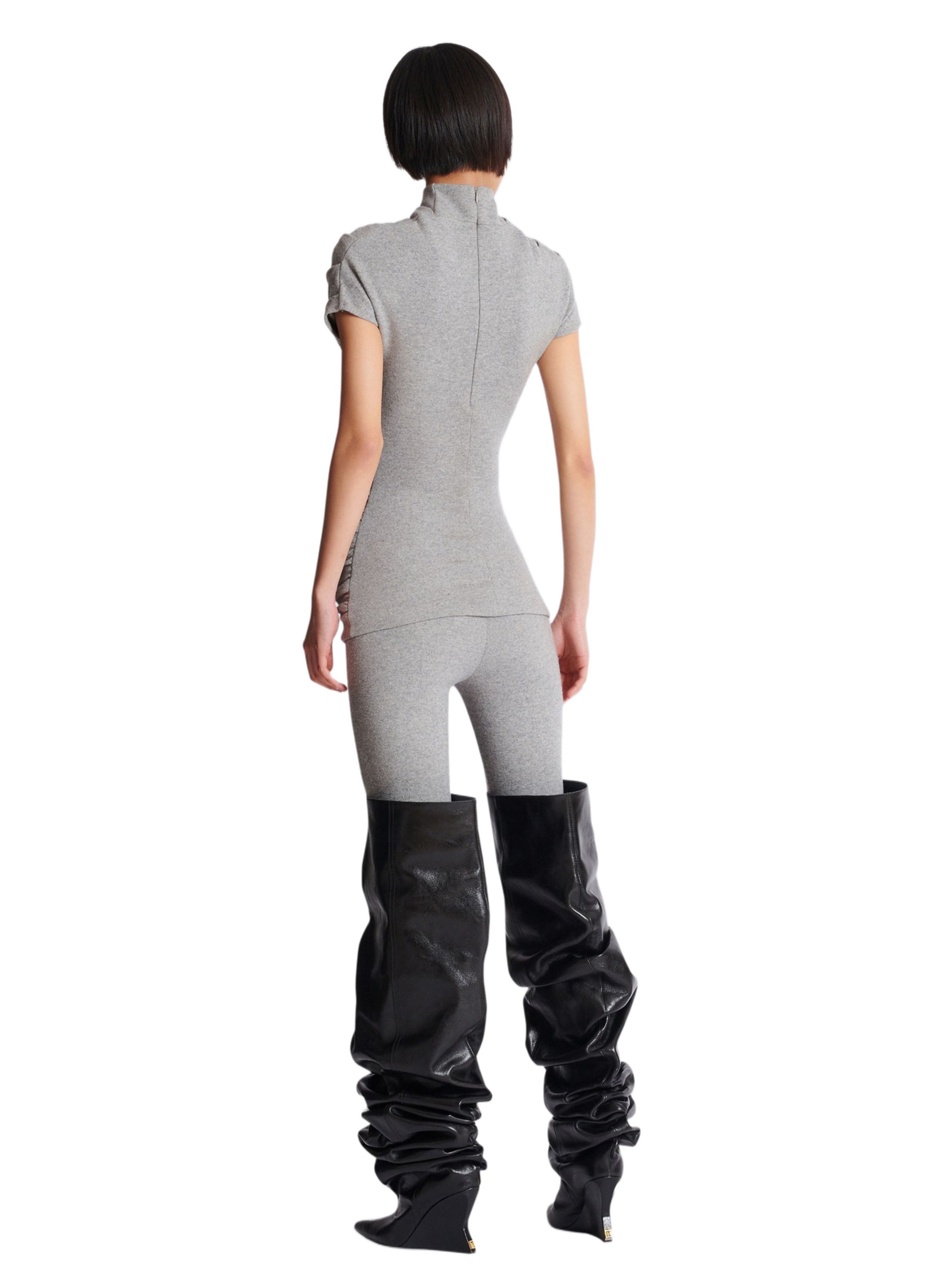 Top drapé en jersey de coton BALMAIN Gris