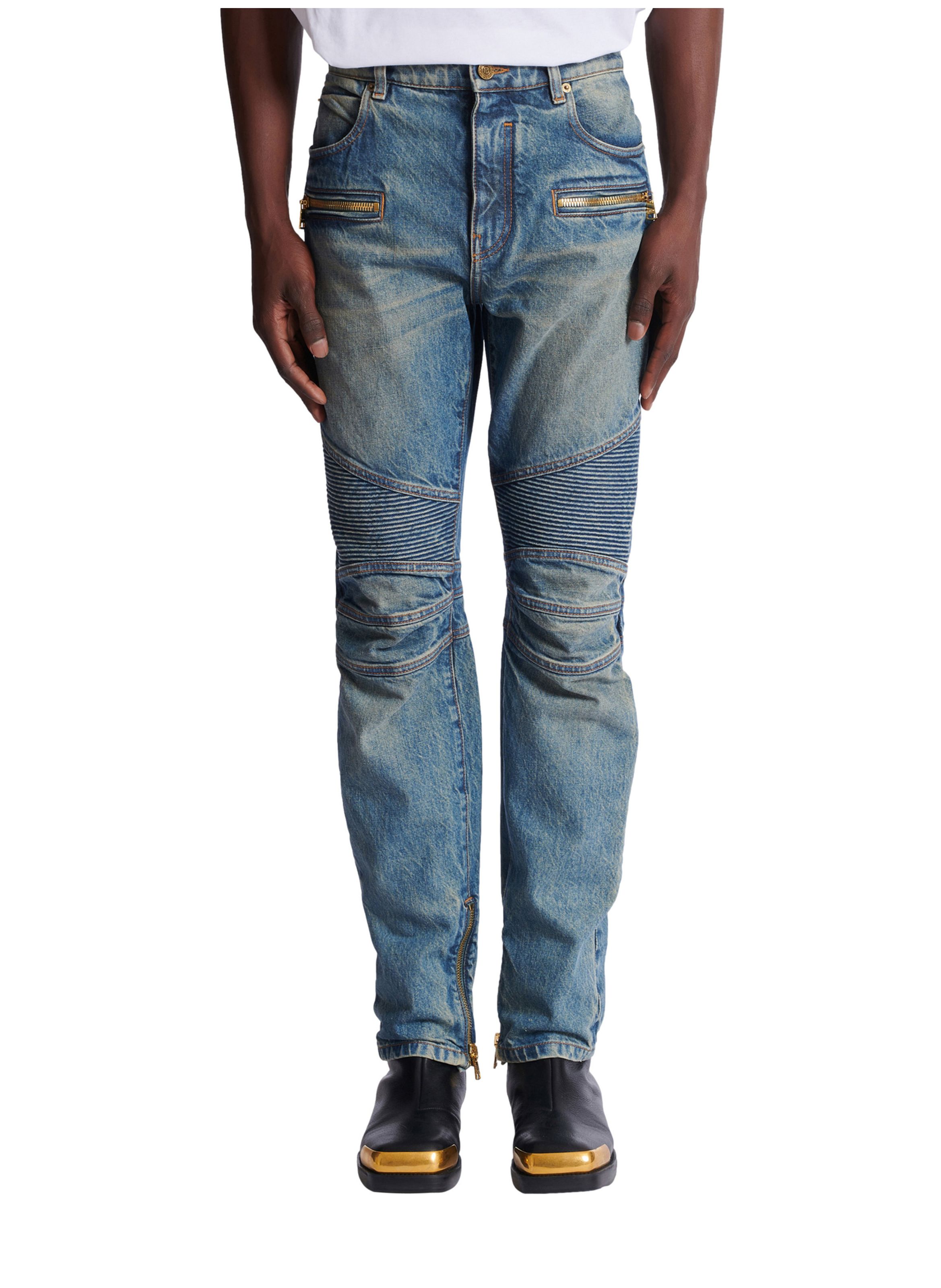 Pantalon biker en denim vintage BALMAIN Bleu
