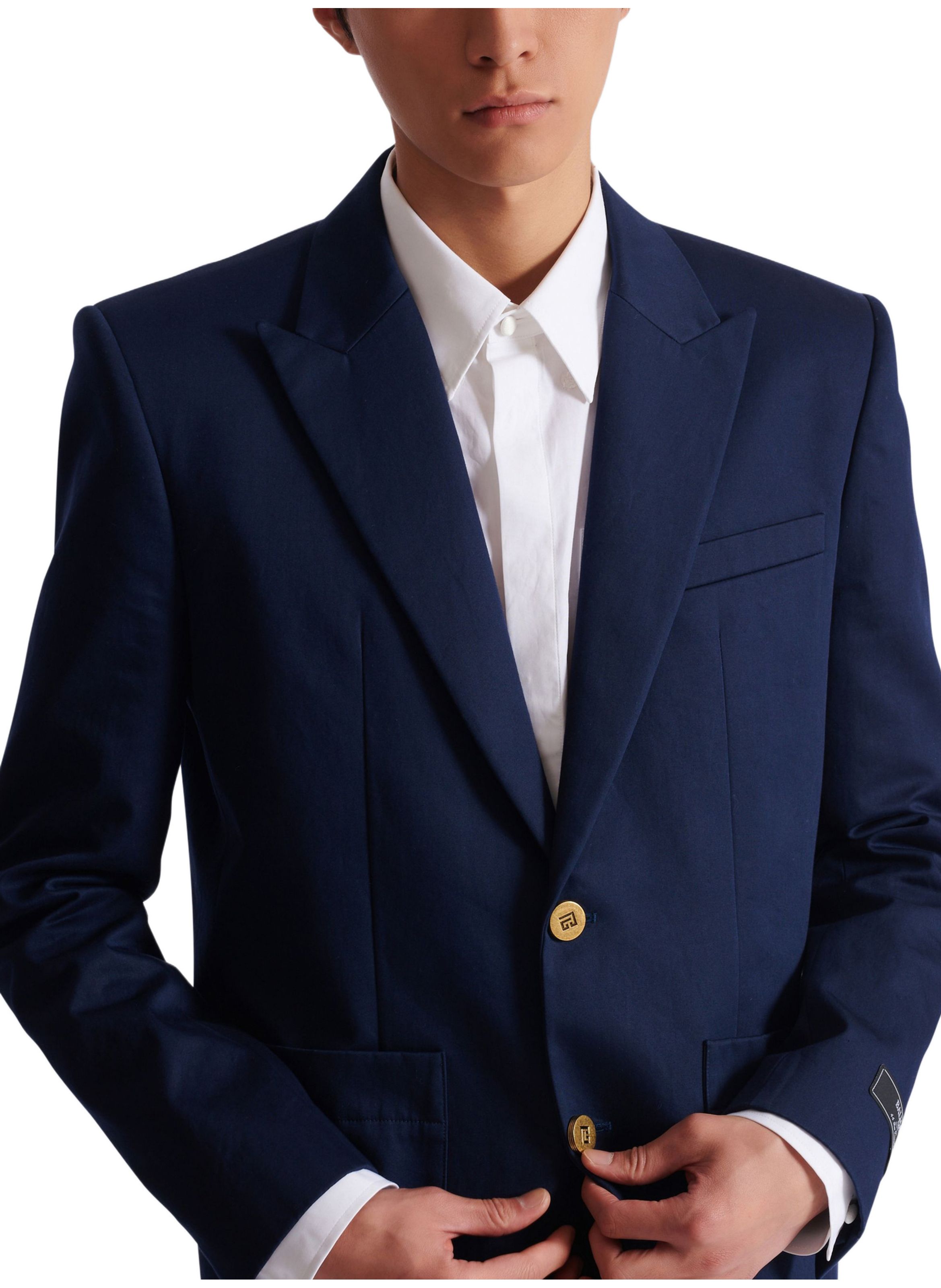 Veste 2 boutons en twill de coton BALMAIN Bleu