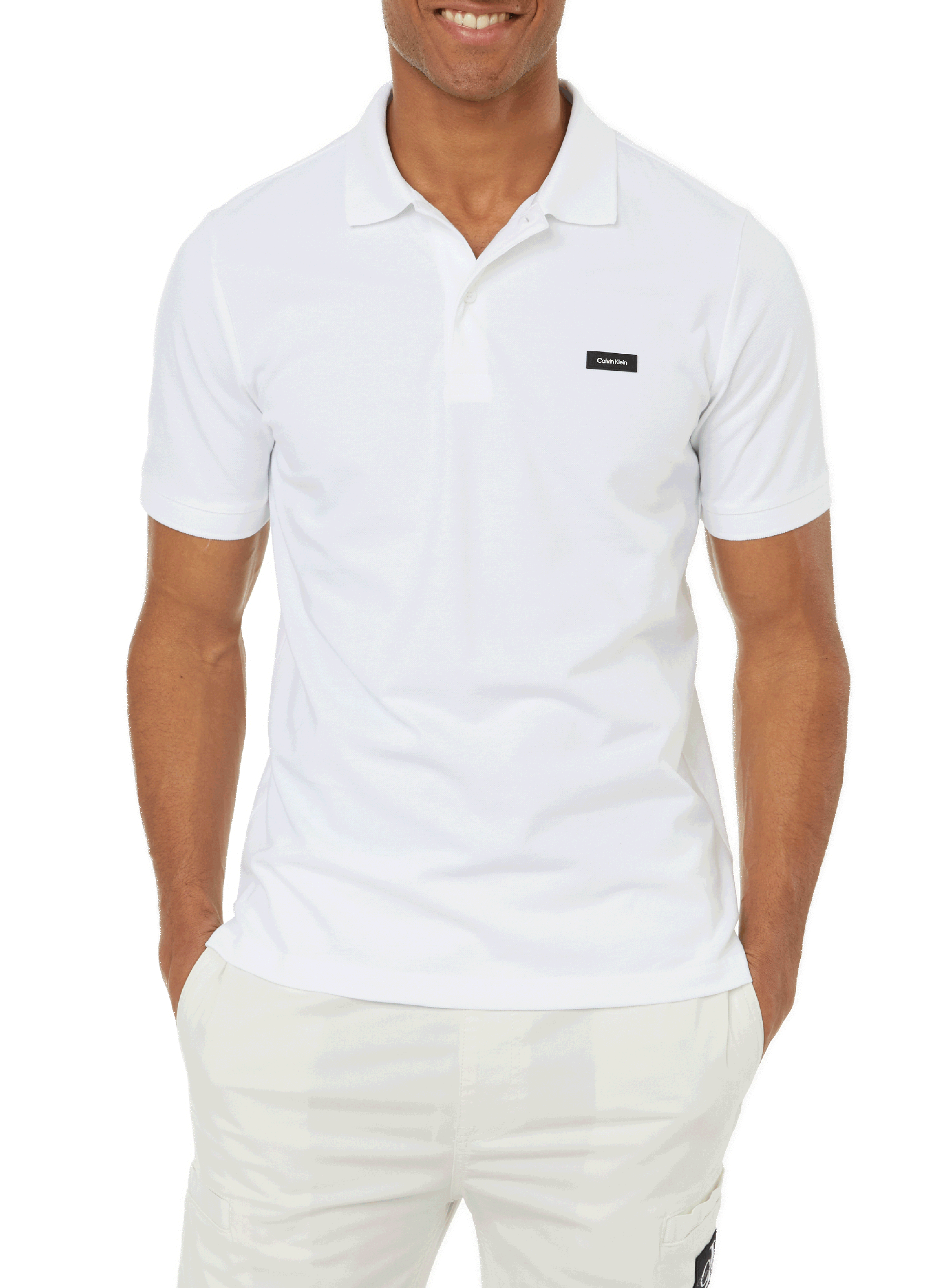 CALVIN KLEIN Polo slim en piqué de coton Blanc