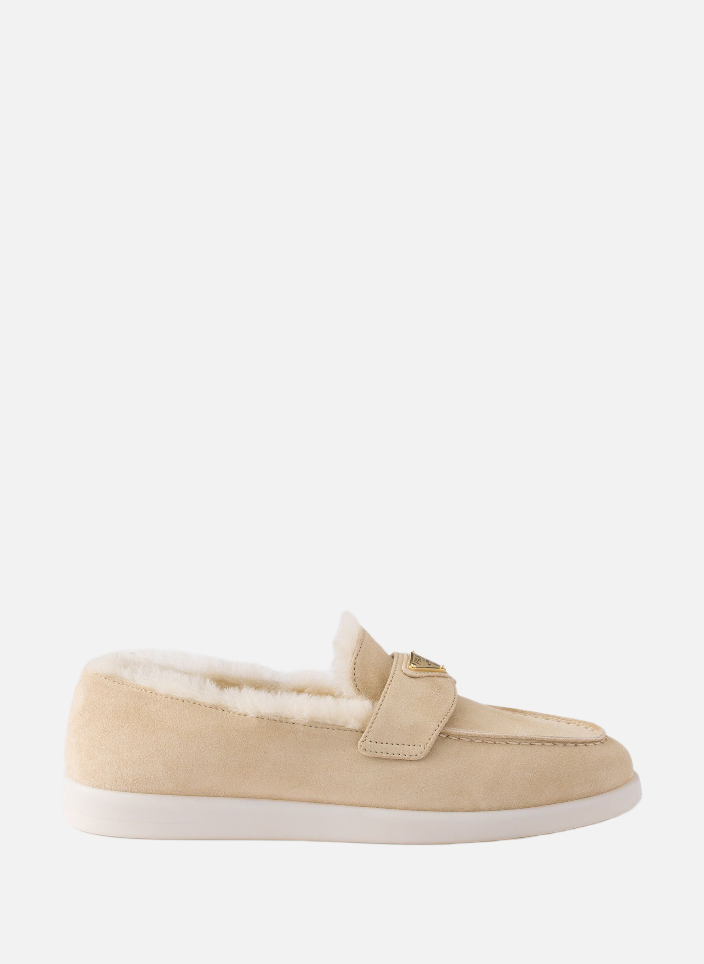 Mocassins en veau velours et shearling PRADA Beige