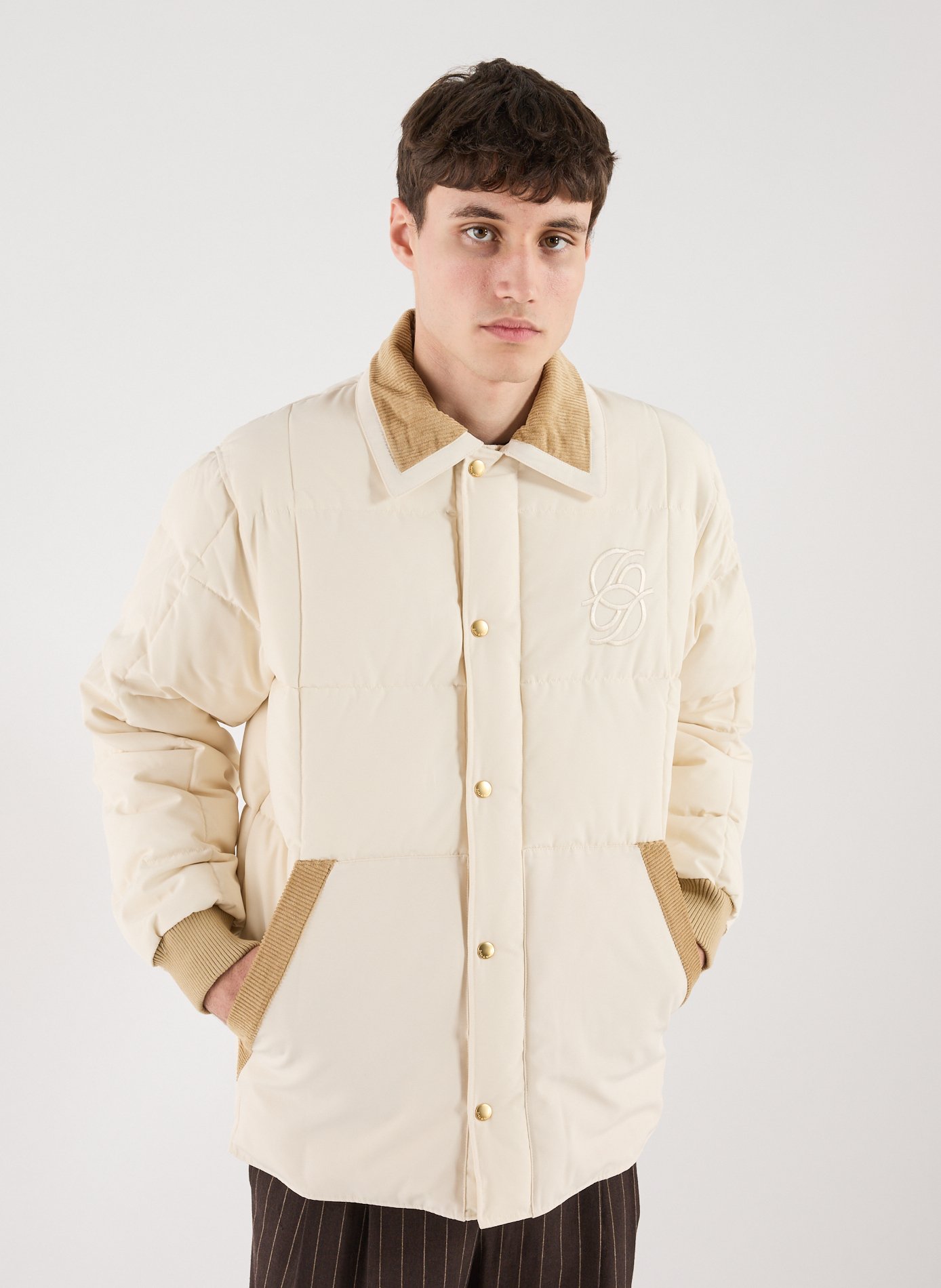 Quilted Puffer Jacket with Classic Collar DROLE DE MONSIEUR Beige