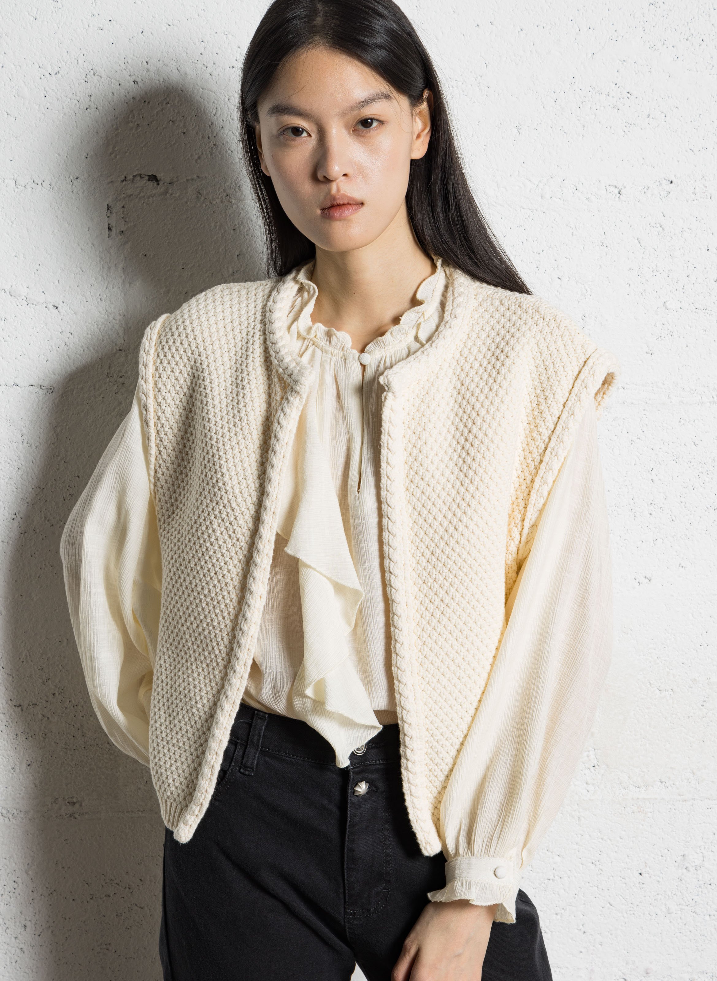 Gilet tressé sans manches uni betsy  Creme