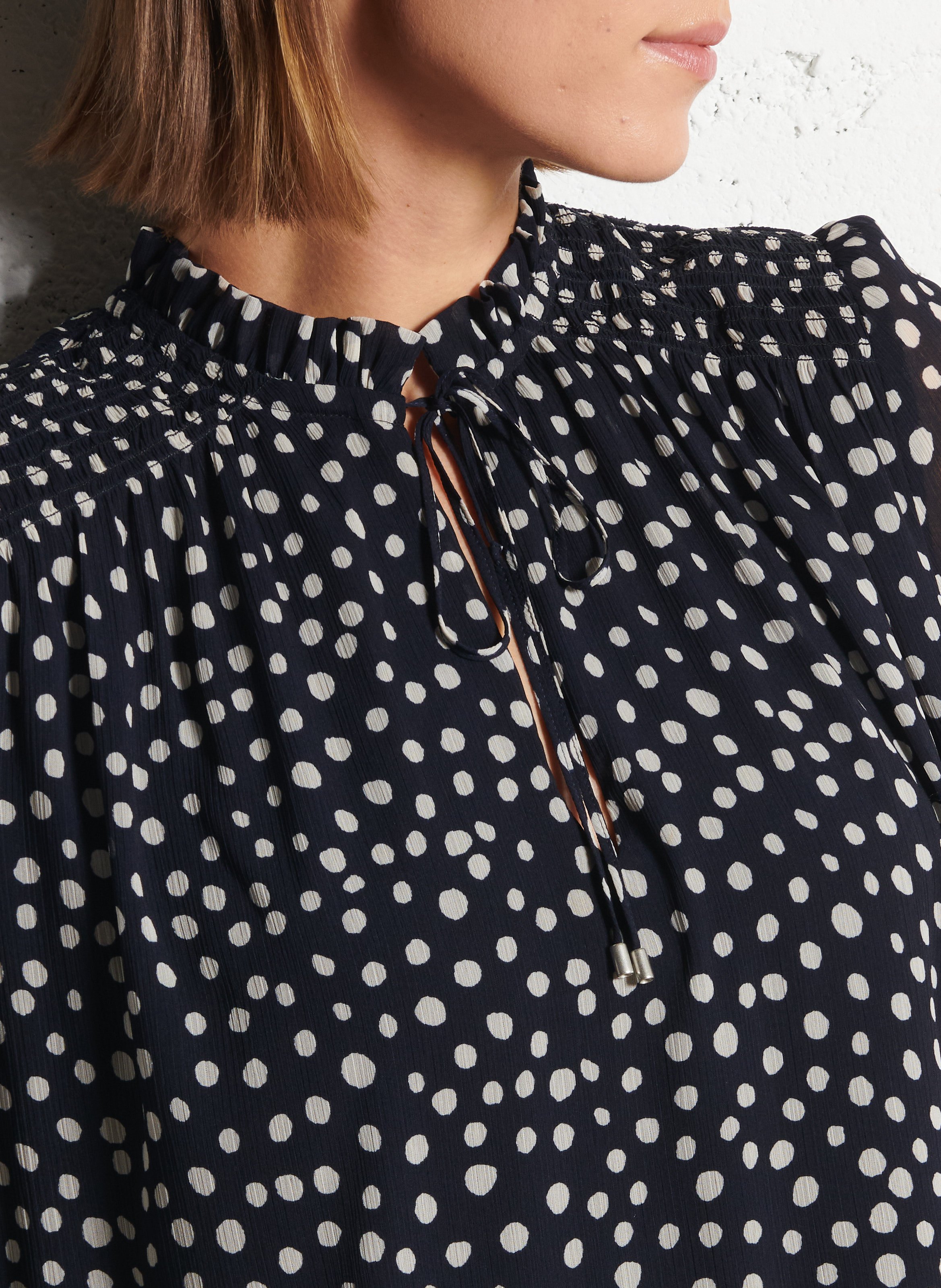 Robe courte col victorien à pois IKKS Bleu