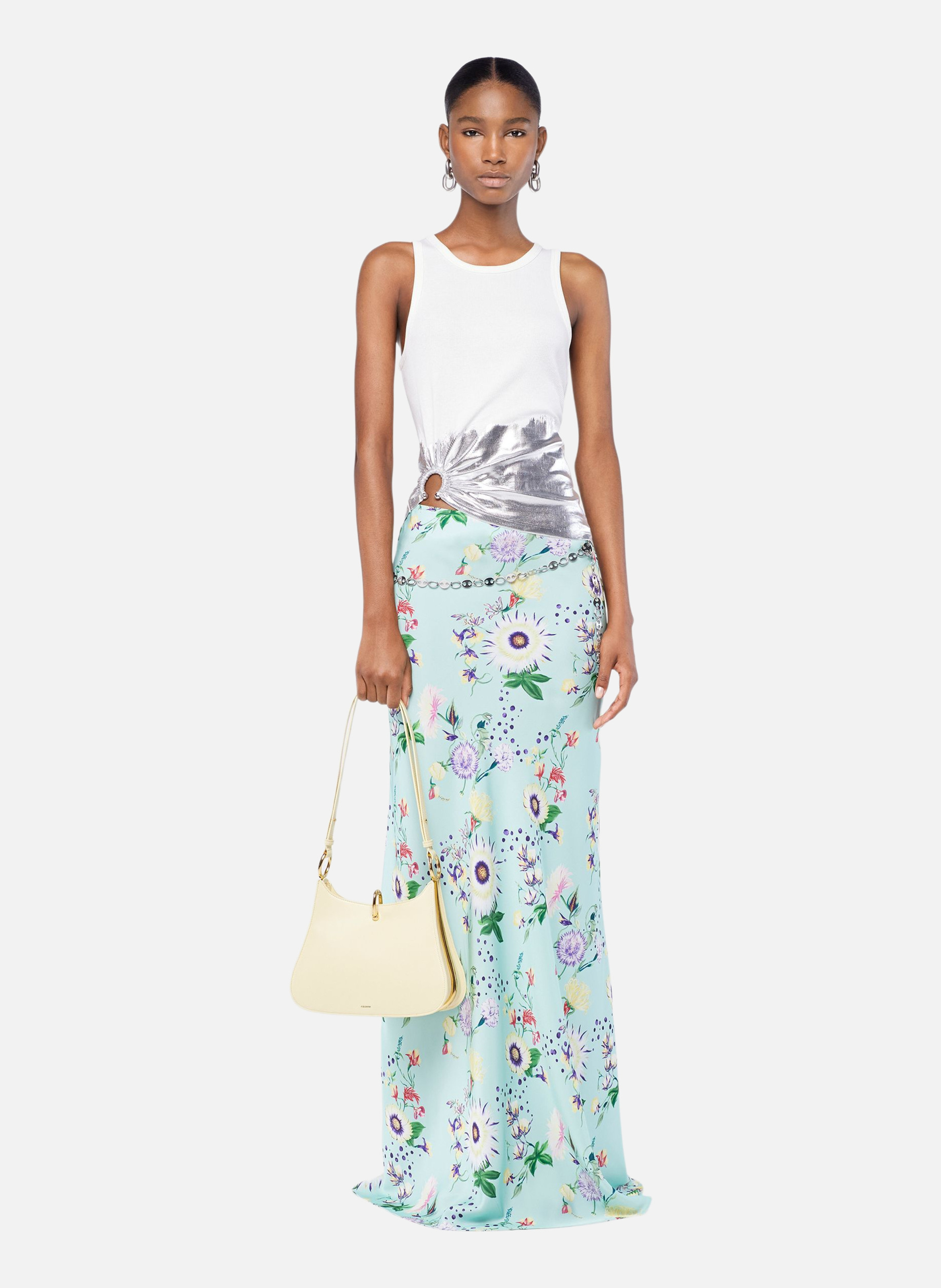 Jupe à motifs floraux avec détails chaînes RABANNE Vert