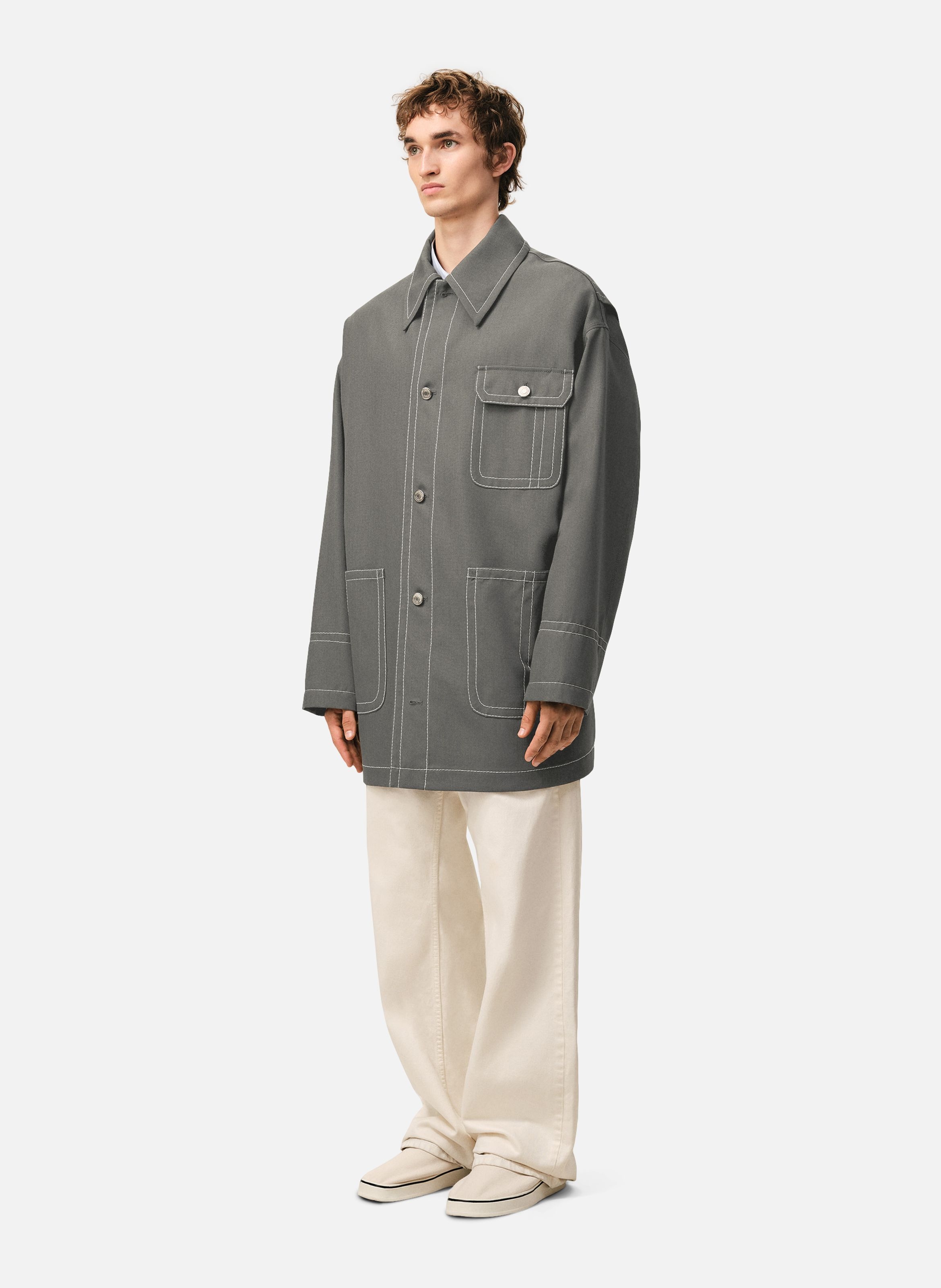 Veste worker unisexe en laine vierge AMI PARIS Gris