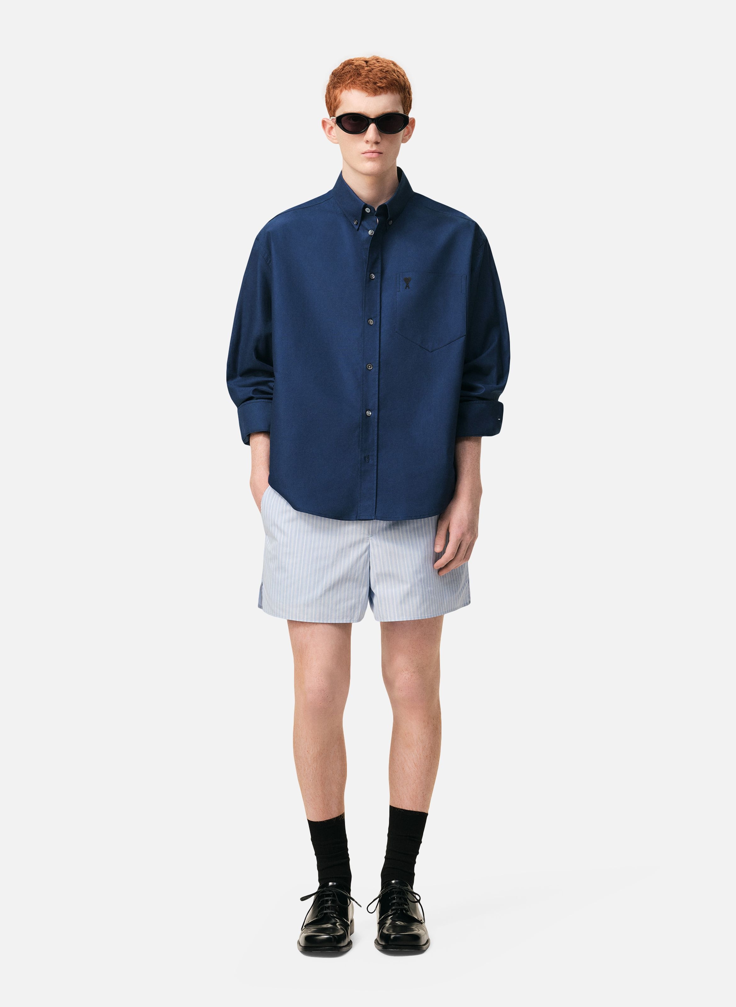 Chemise boxy ami de coeur brodé en coton AMI PARIS Bleu