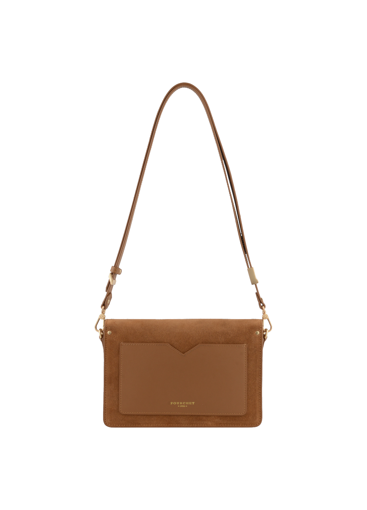 Anjou Daim | Sac porté épaule PM en suede / cuir POURCHET Marron