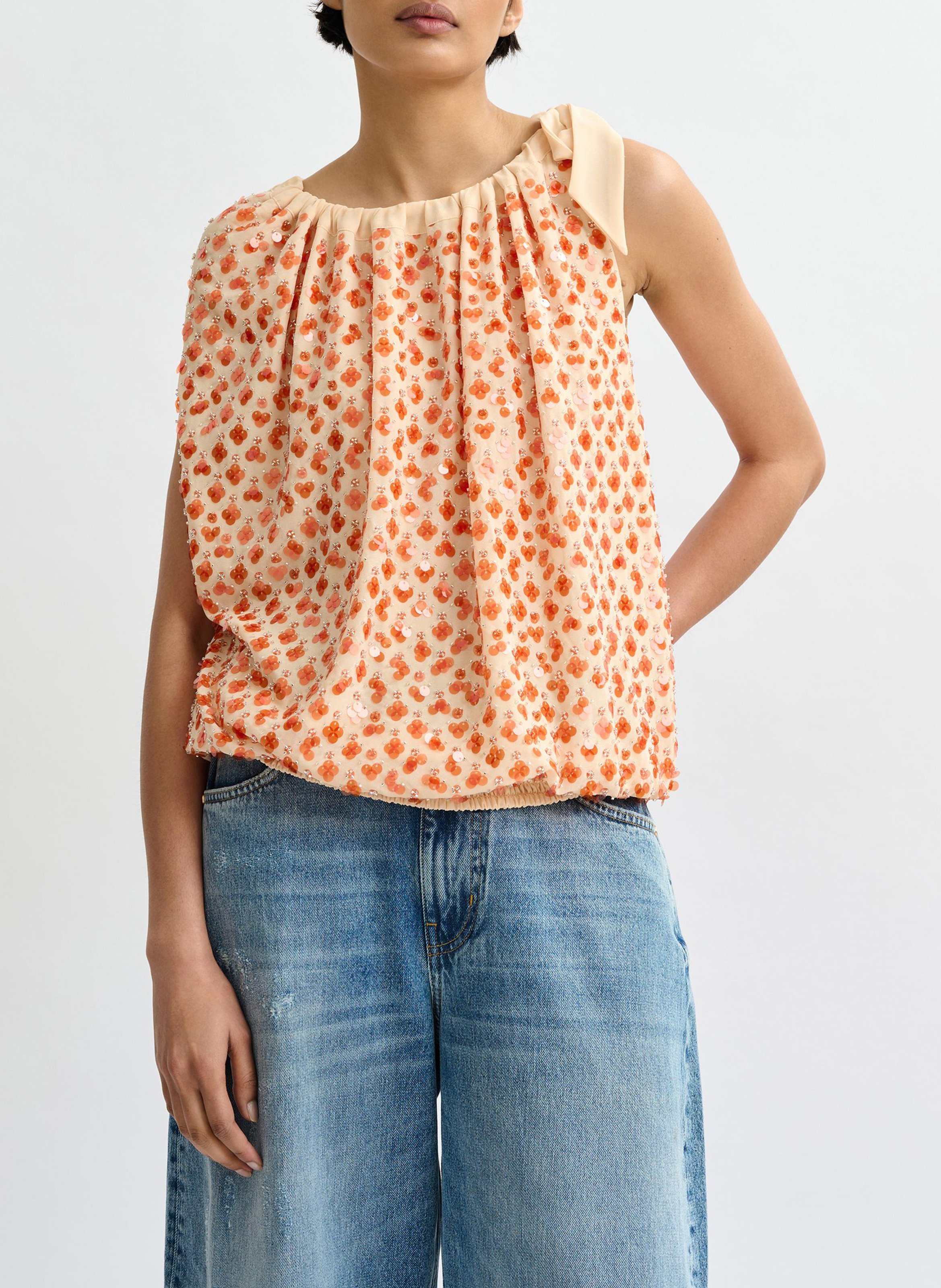 Top oversize col rond imprimé Jocelyn ESSENTIEL ANTWERP Orange