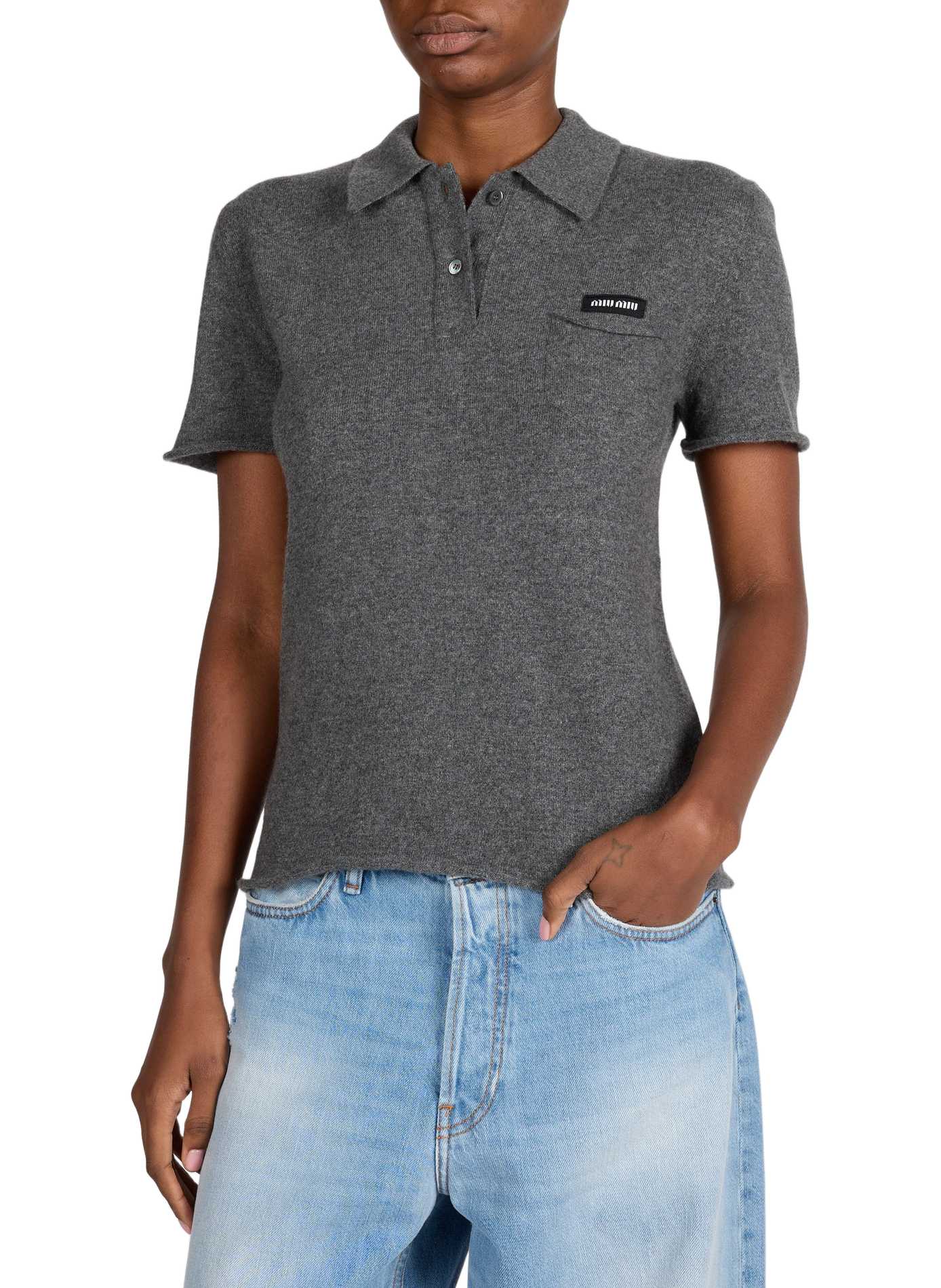 <p>Short-sleeved cashmere polo</p> MIU MIU Grey