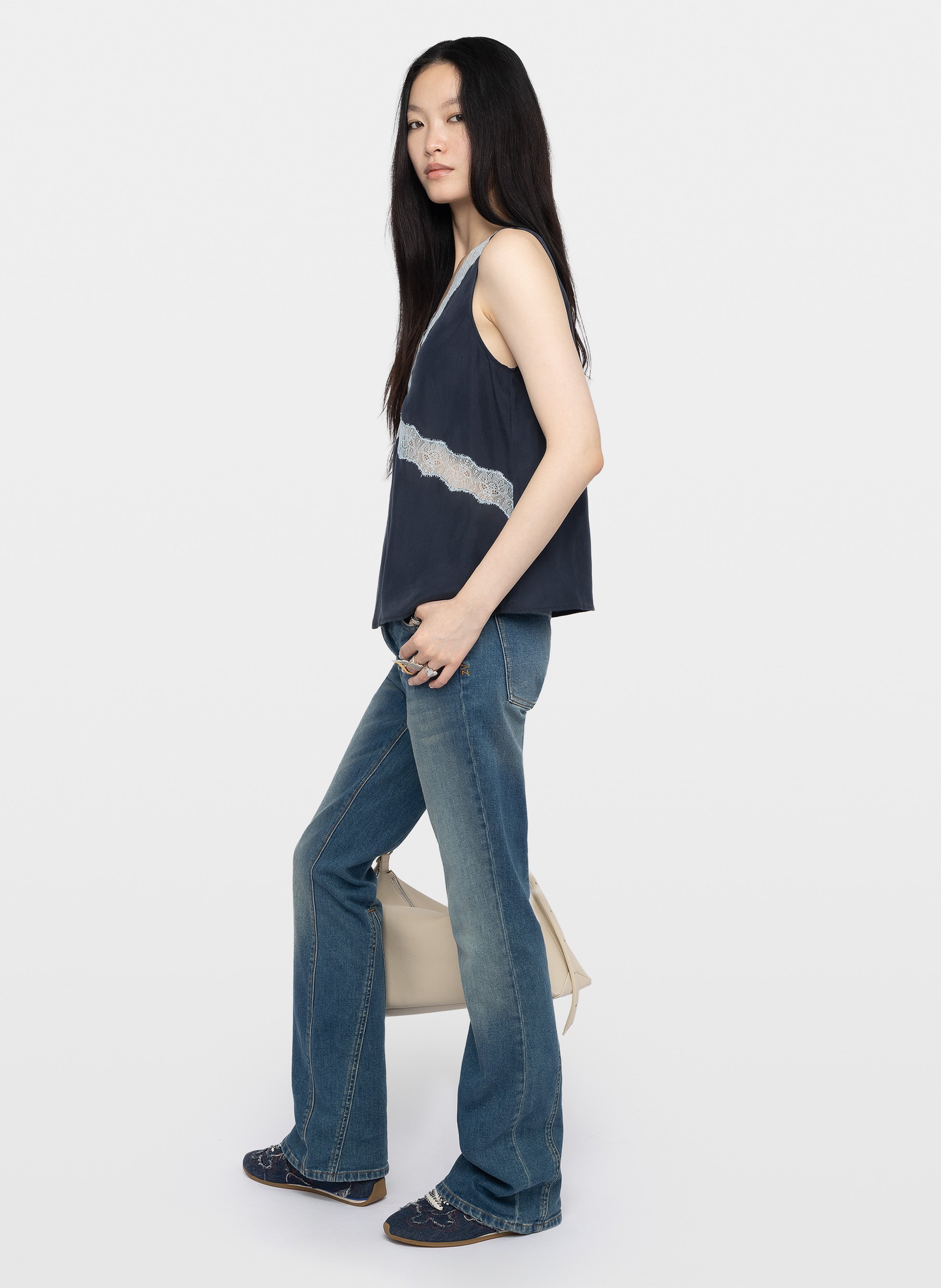 Top droit col v en soie tasao ZADIG&VOLTAIRE Bleu