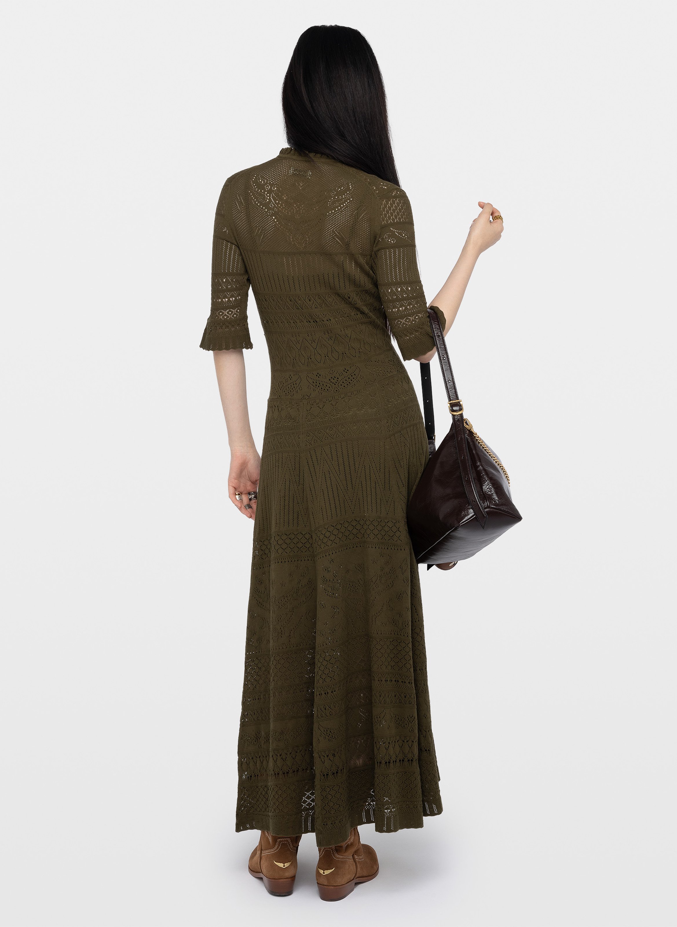 Robe longue évasée col v en coton memphis ZADIG&VOLTAIRE Vert