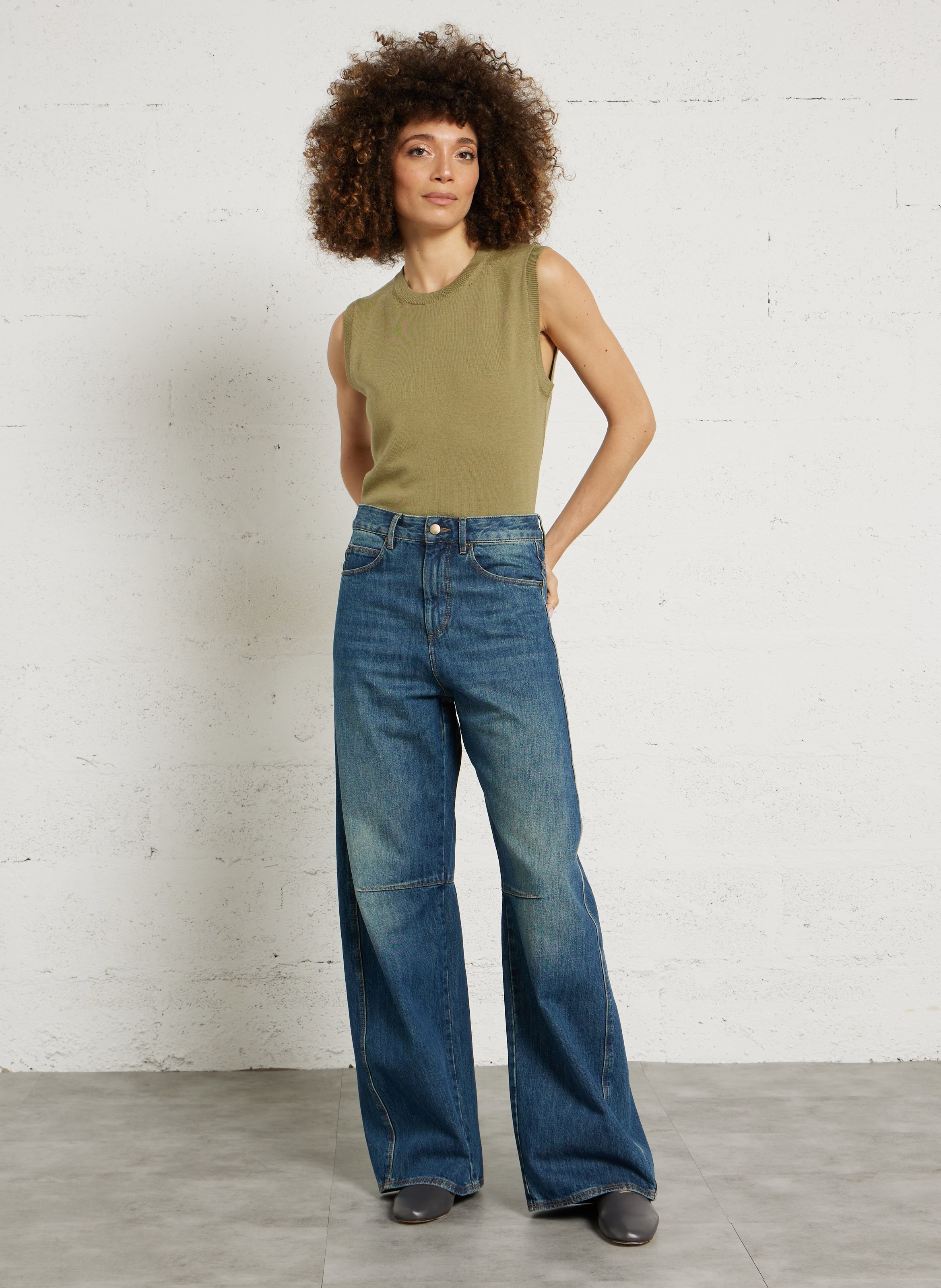 Pull sans manches col rond en laine mérinos fargo SOEUR Gris