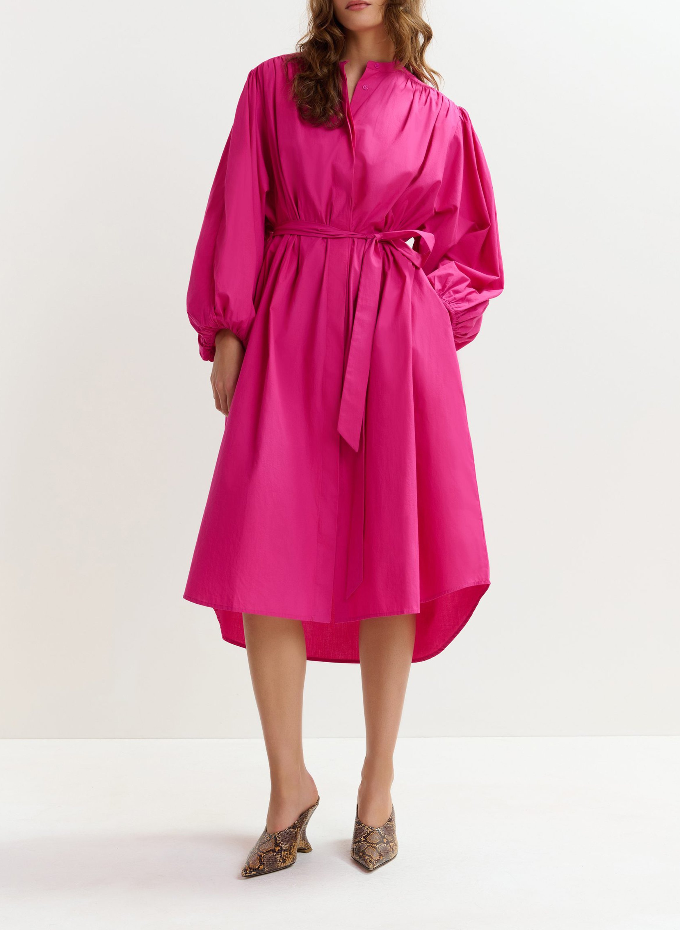 Robe midi ample col rond ceinturée jex ESSENTIEL ANTWERP Rose
