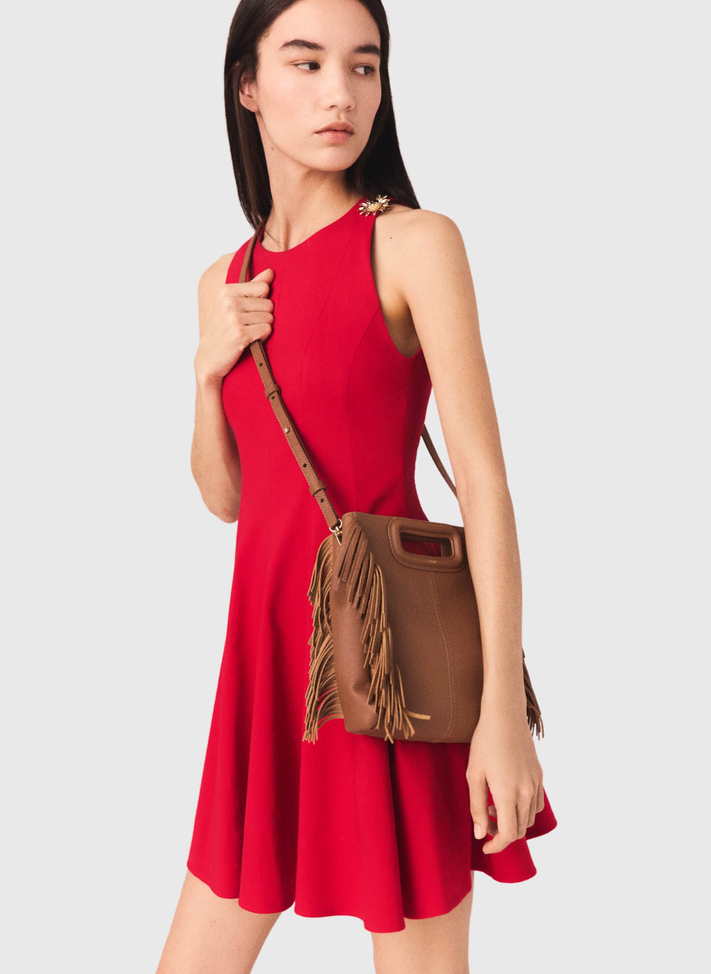 Sac bandoulière en cuir m MAJE Marron