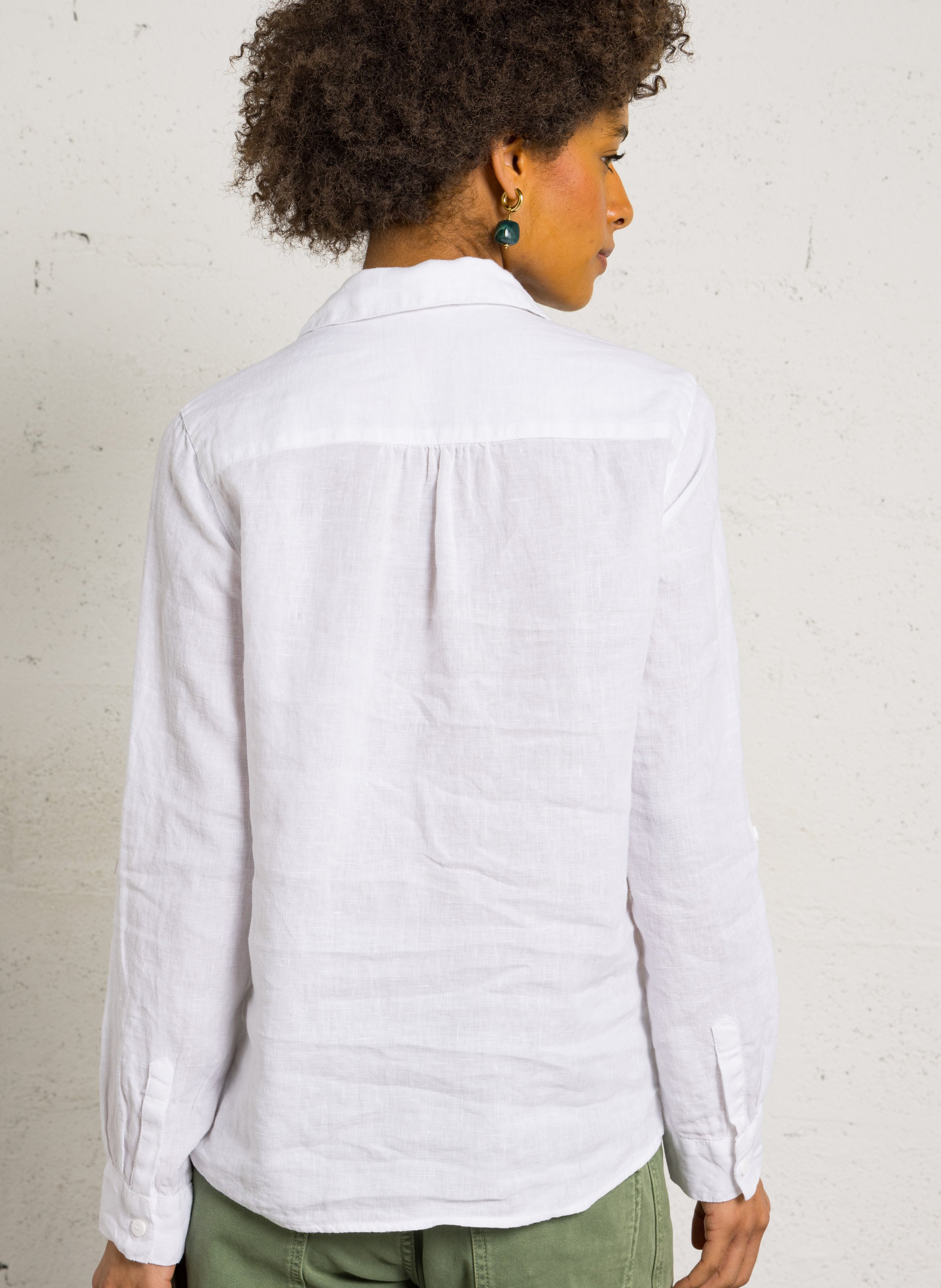 Chemise droite col v en lin ARMOR-LUX Blanc