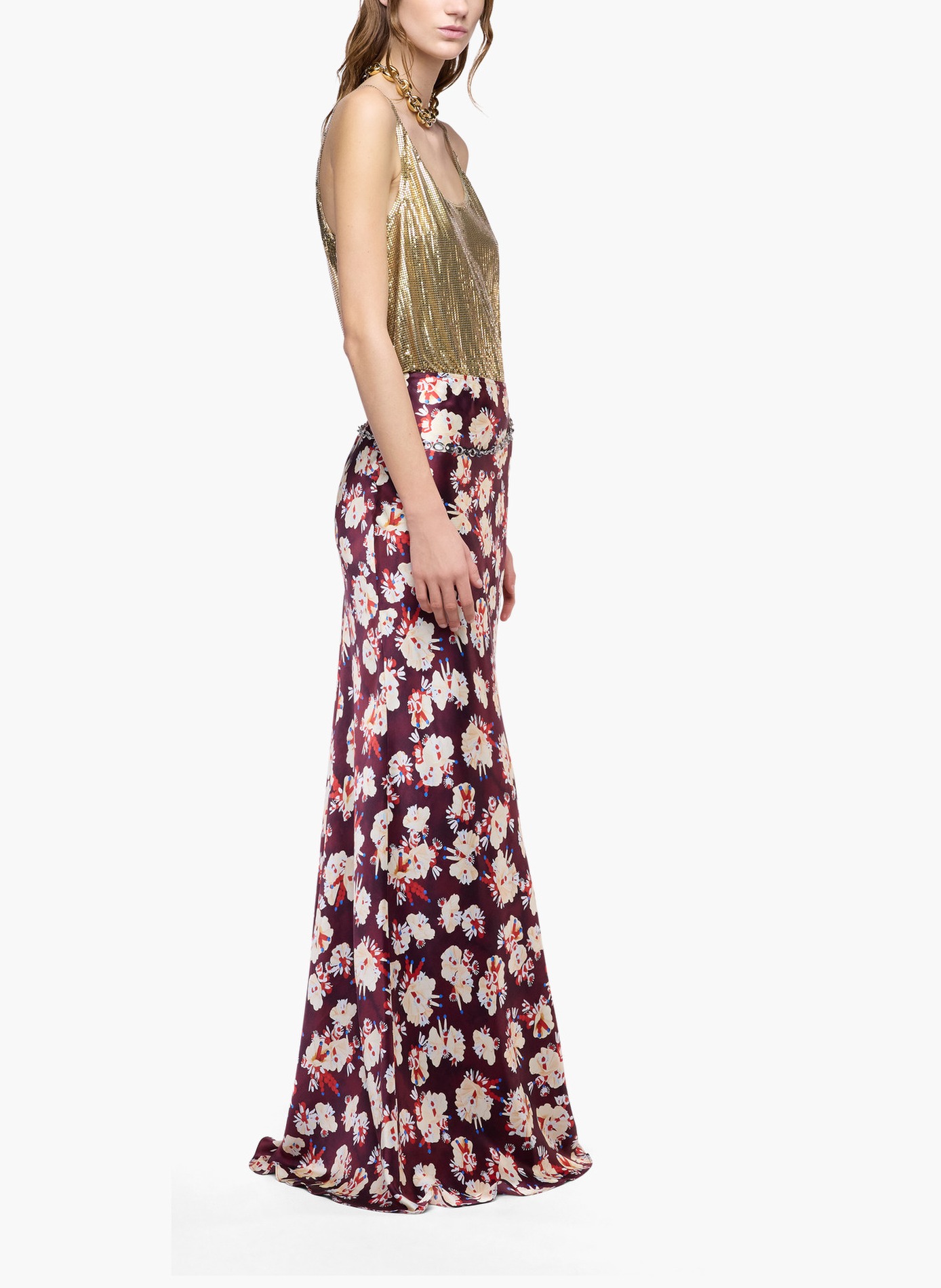 Jupe à motif floral en satin de soie RABANNE Violet