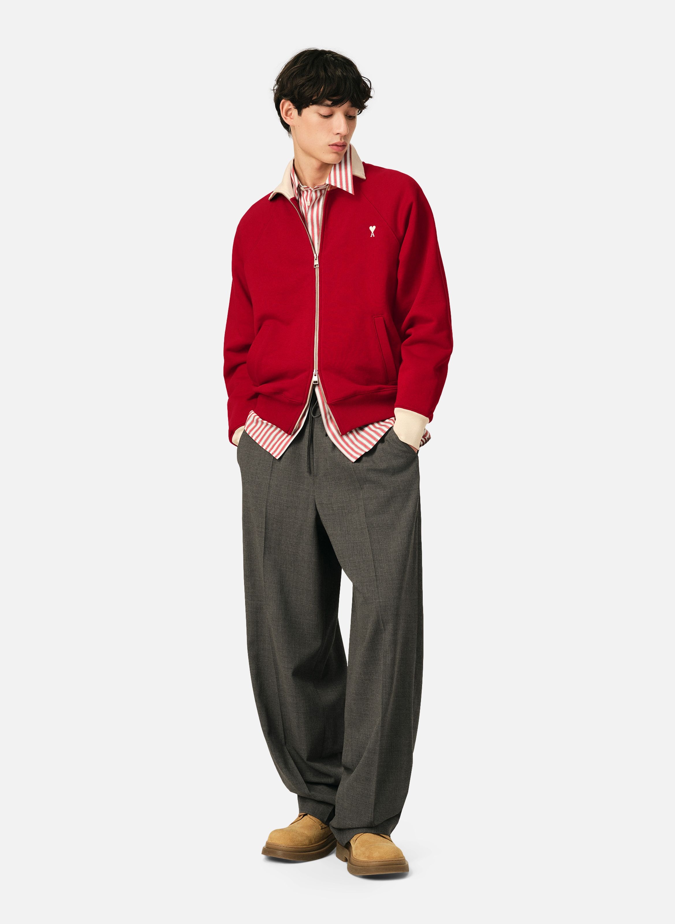 Sweatshirt zippé unisexe en coton ami de coeur AMI PARIS Rouge