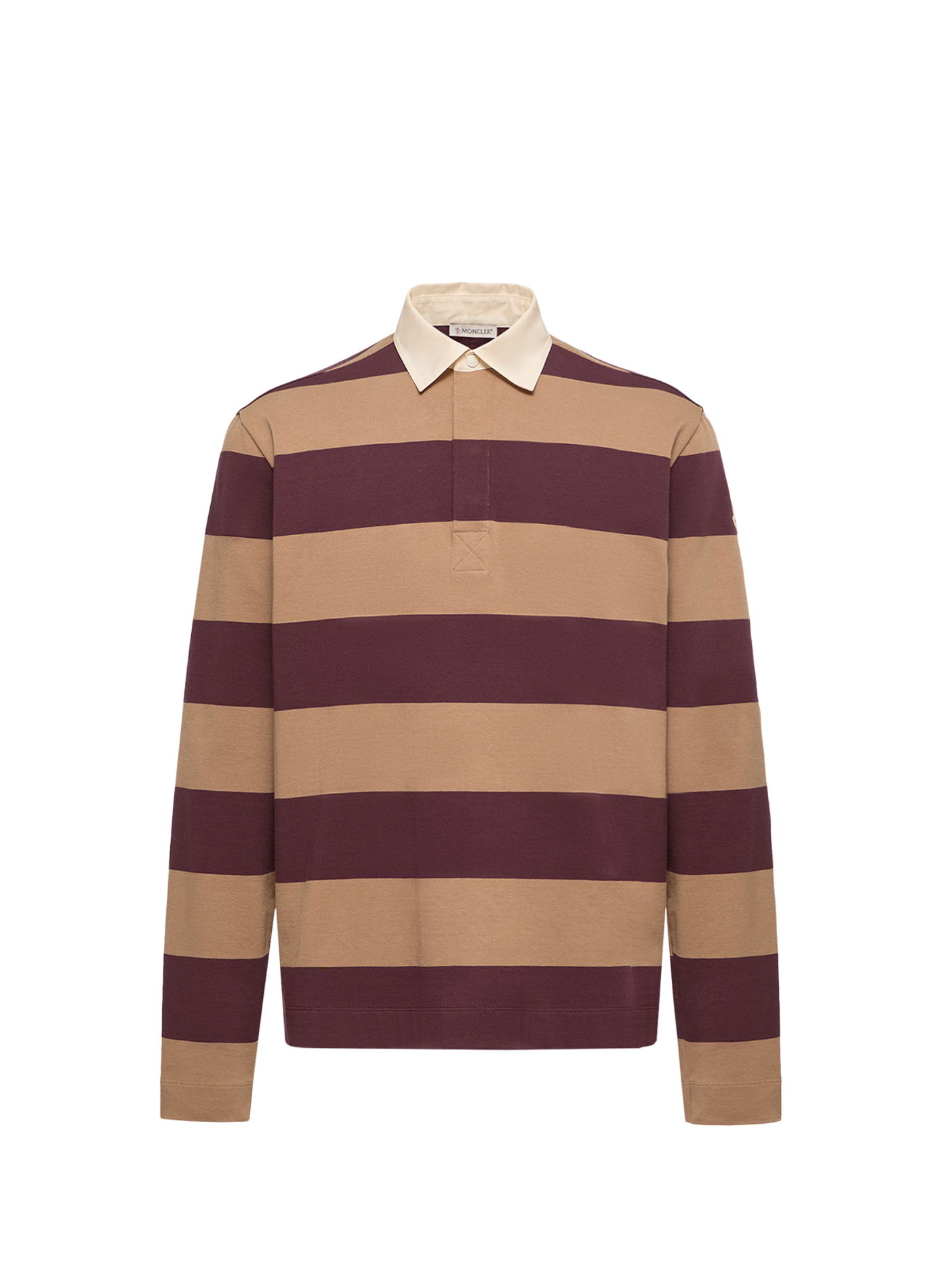 Lange mouwen gestreepte polo van gemengd katoen MONCLER Beige