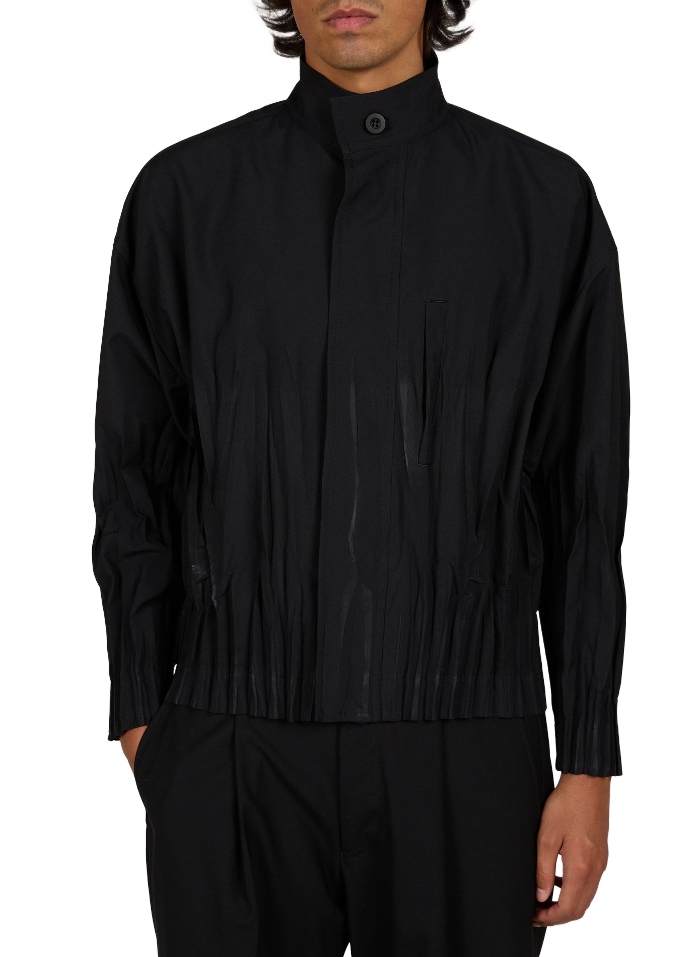 Fitted pleated solid color jacket ISSEY MIYAKE Black