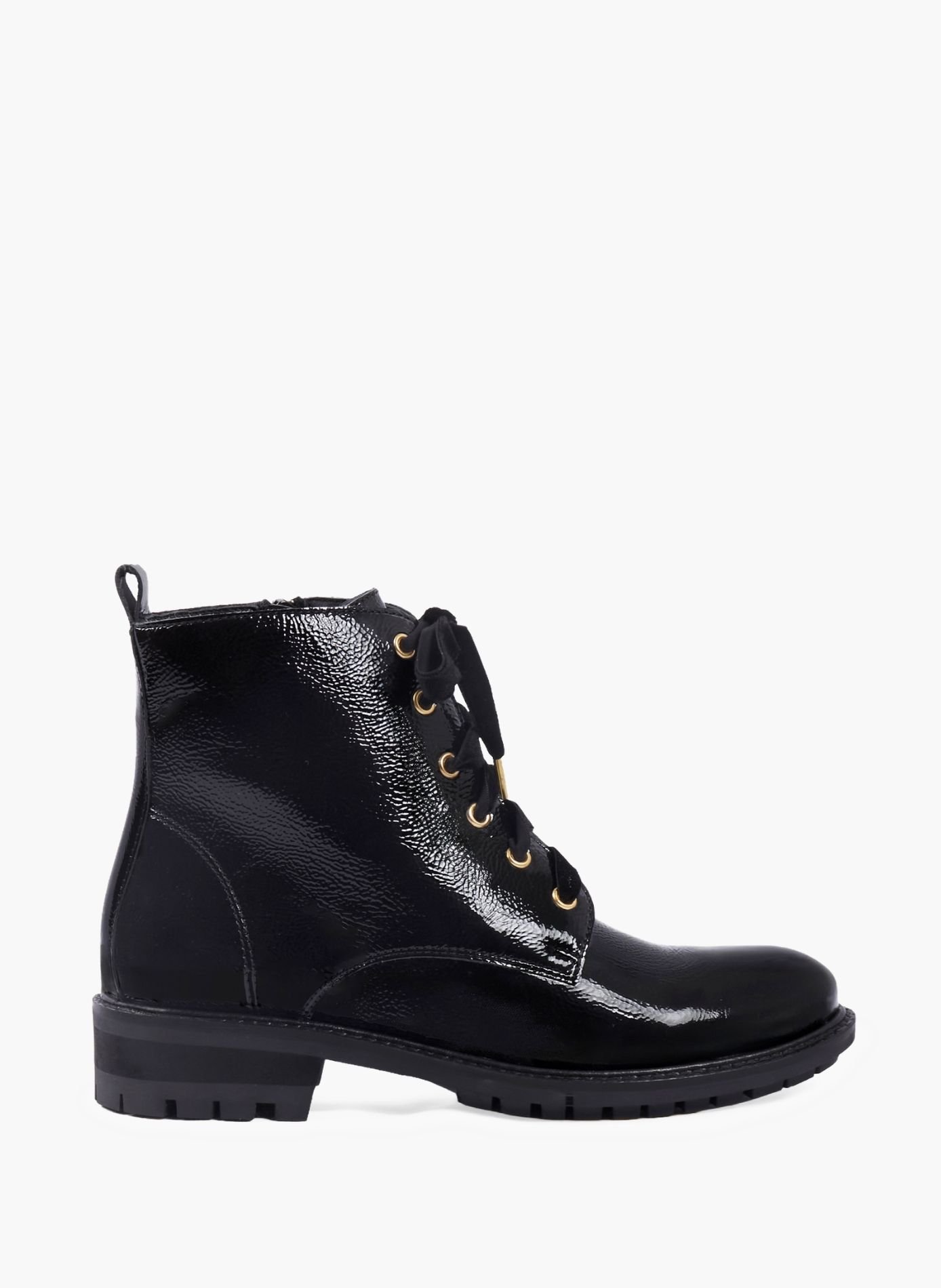 Bottines plates à lacet cuir vernis JULES & JENN Noir