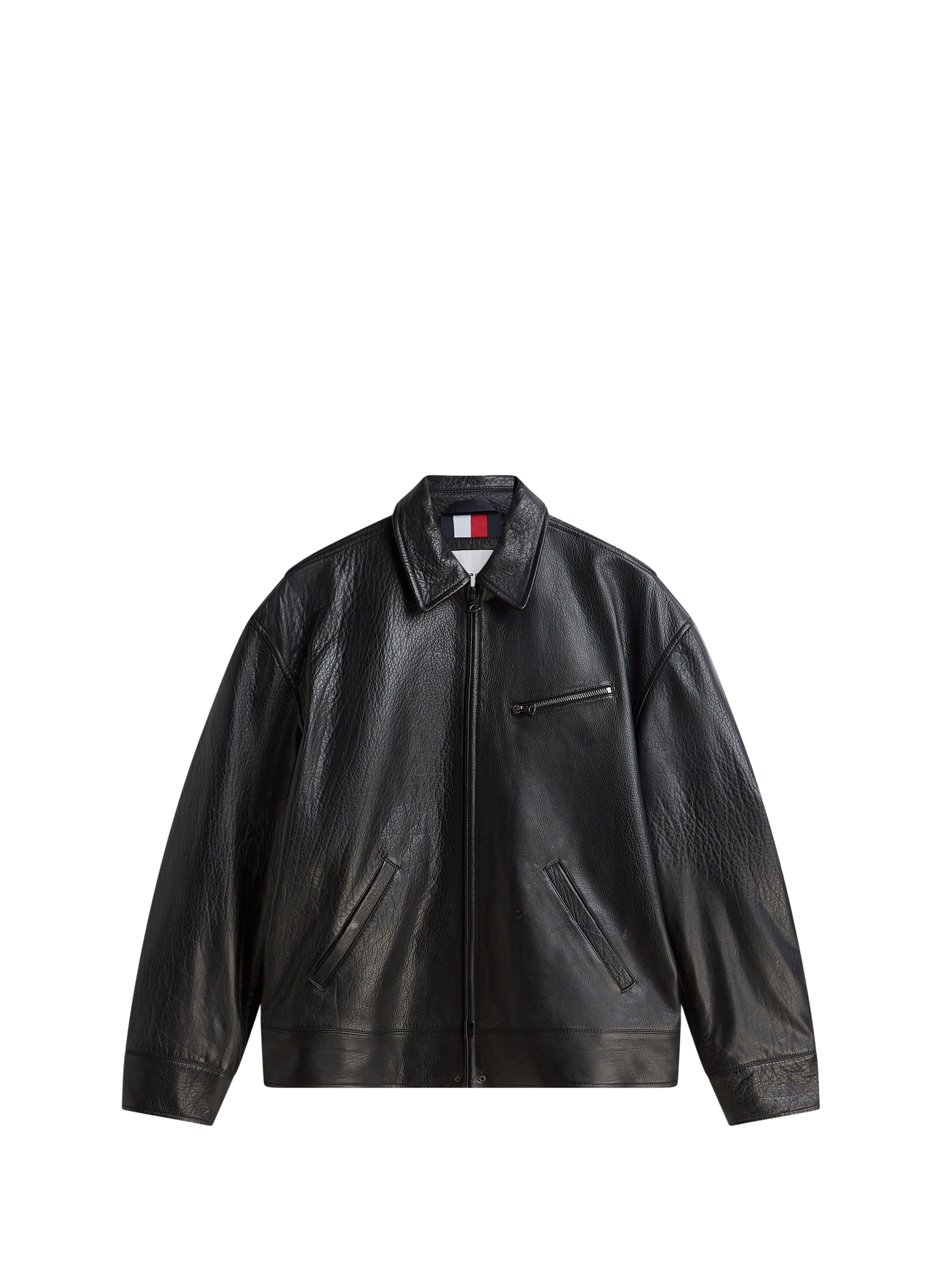 Plain oversized leather jacket TOMMY HILFIGER Black