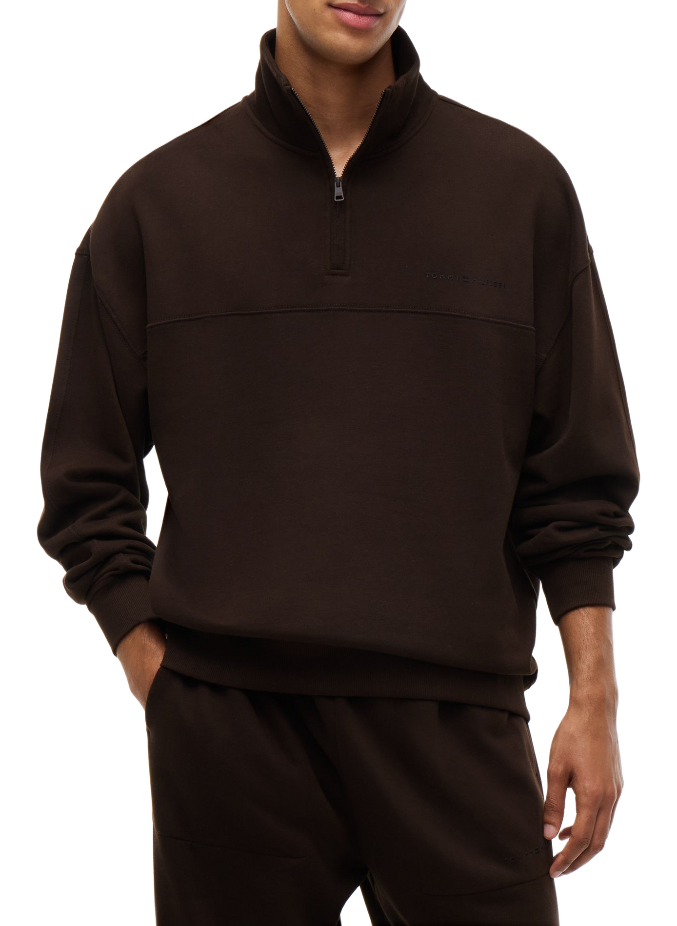 Sweat à col montant en coton mélangé TOMMY HILFIGER Marron