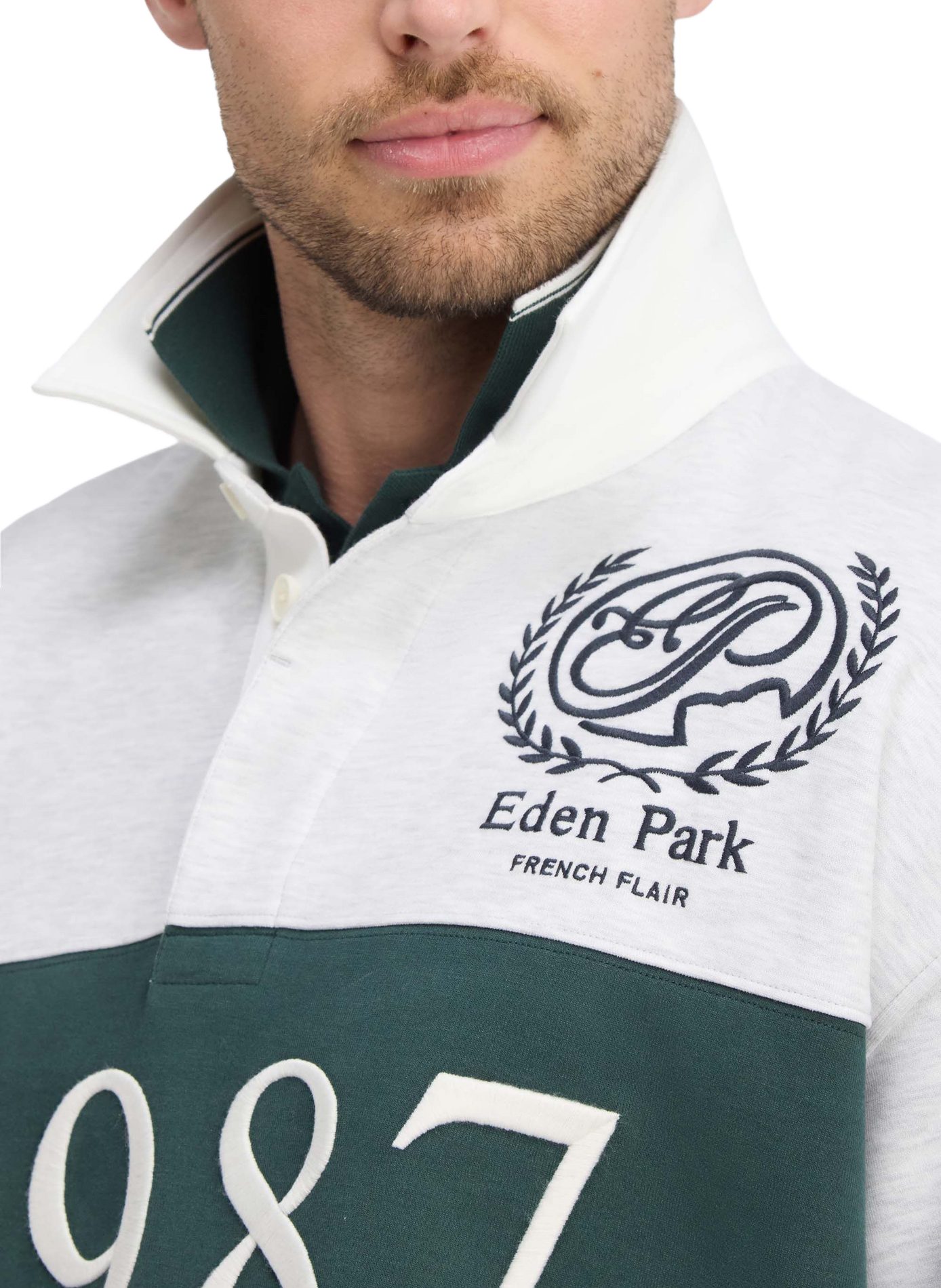 Sweat col polo en coton mélangé EDEN PARK Grey