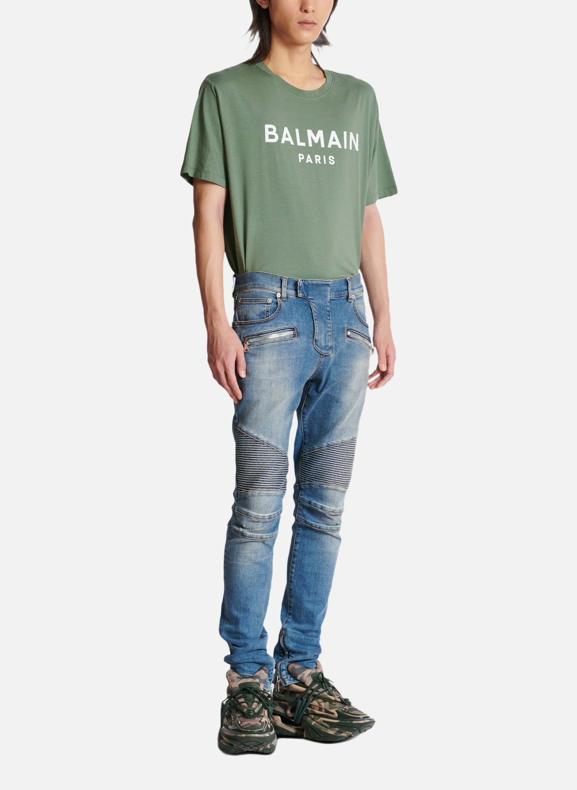 Jean biker slim en denim blue wash BALMAIN Bleu